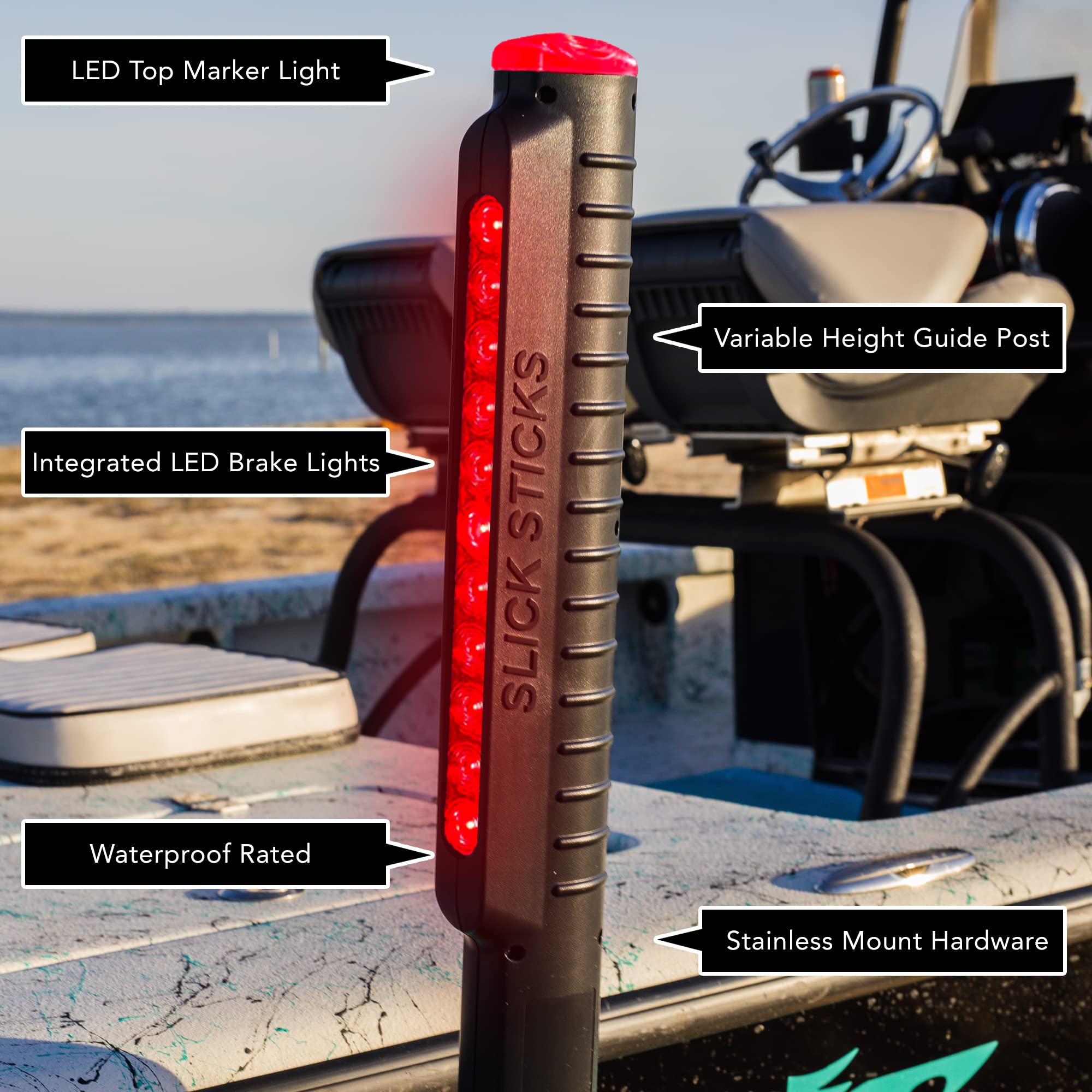 12V LED Waterproof Submersible Boat Trailer Lights Kit - Turn Signals, Running Lights & Brake Lights with Guide Post Poles (Black) | Durable Marine Lighting for Trailers, Boats & RV Safety