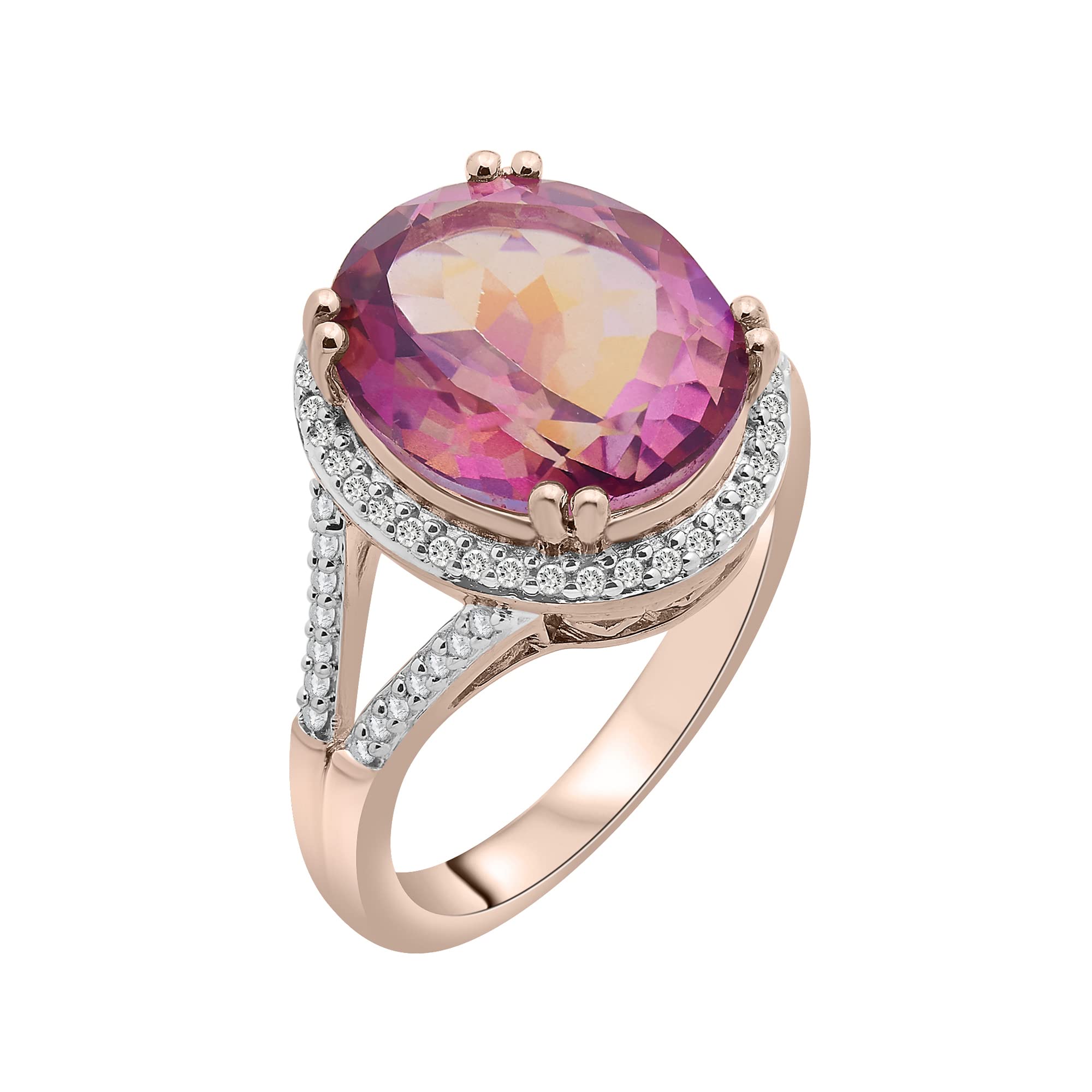 Timeless Love 14K Pink Gold Over Sterling Silver Ring Set with Pink Quartz & 1/5 CT Diamond - Elegant Statement Jewelry for Women, Luxury Fashion Rings - Perfect for Anniversaries, Engagements & Special Occasions