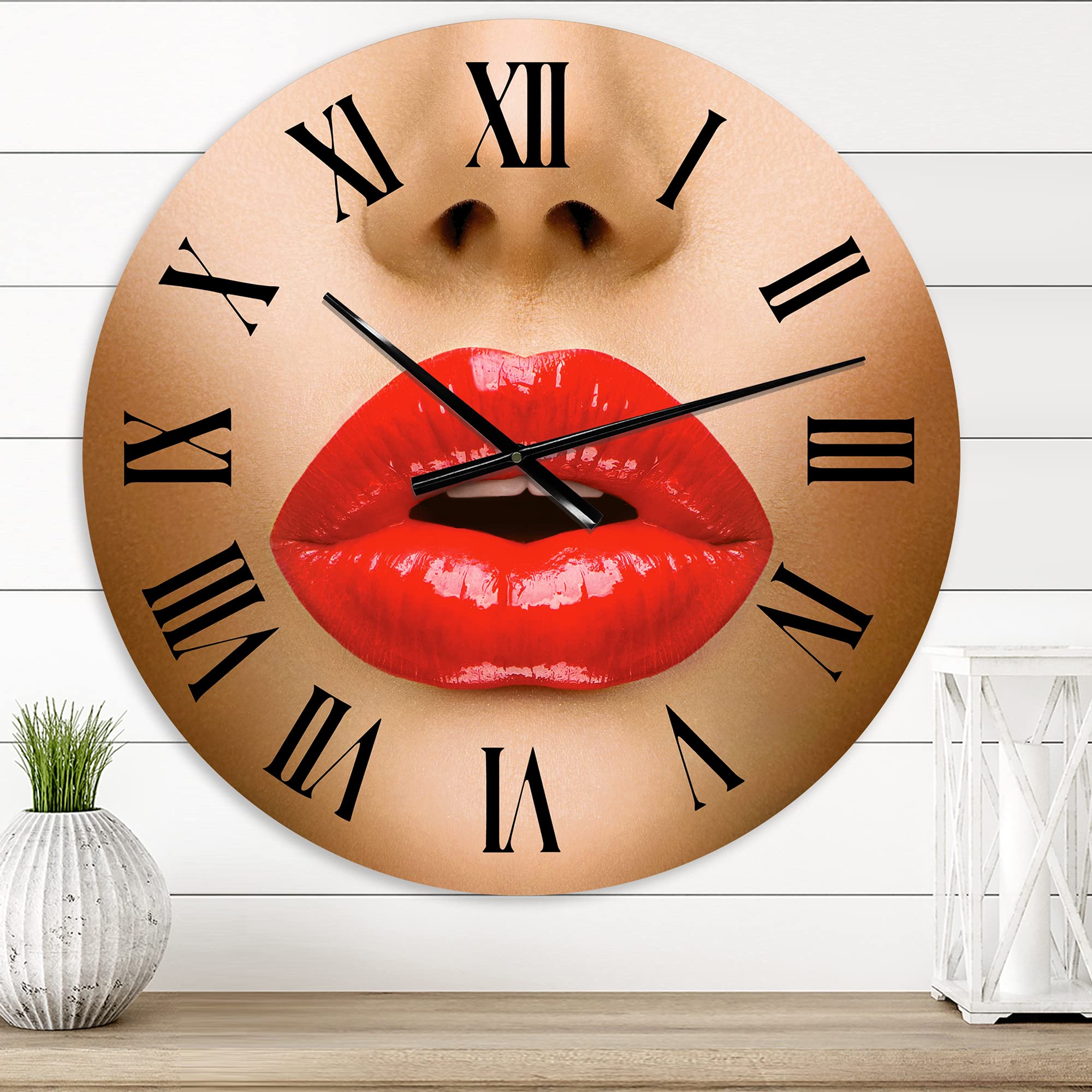 DesignQ Modern Wall Clock - Stylish 'Sexy Lips Makeup Kiss' Large Wall Art for Kitchen, Living Room & Bedroom Decor | Perfect for Home, Office & Gift Giving