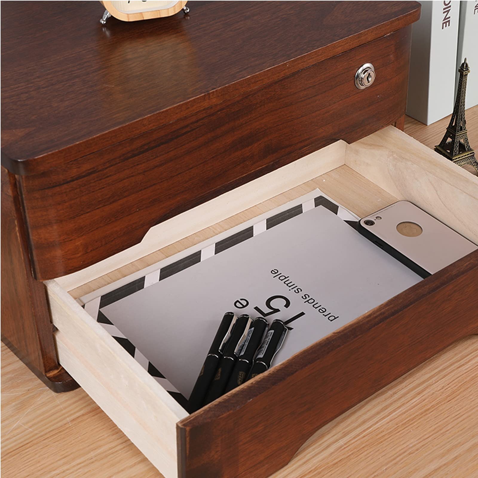 JAEFIT Solid Wood Desktop File Cabinet with Lockable Drawers - 1/2/3/4 Tier Flat File Storage Box for Office Organization | Home Office Desk Organizer for Documents, Artwork & Stationery
