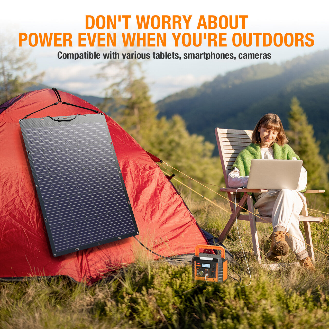 EBL 120W Portable Flexible Solar Panel for RV, Boat, Camping - Lightweight Bendable Monocrystalline Solar Charger for Outdoor Adventures & Emergency Power Supply