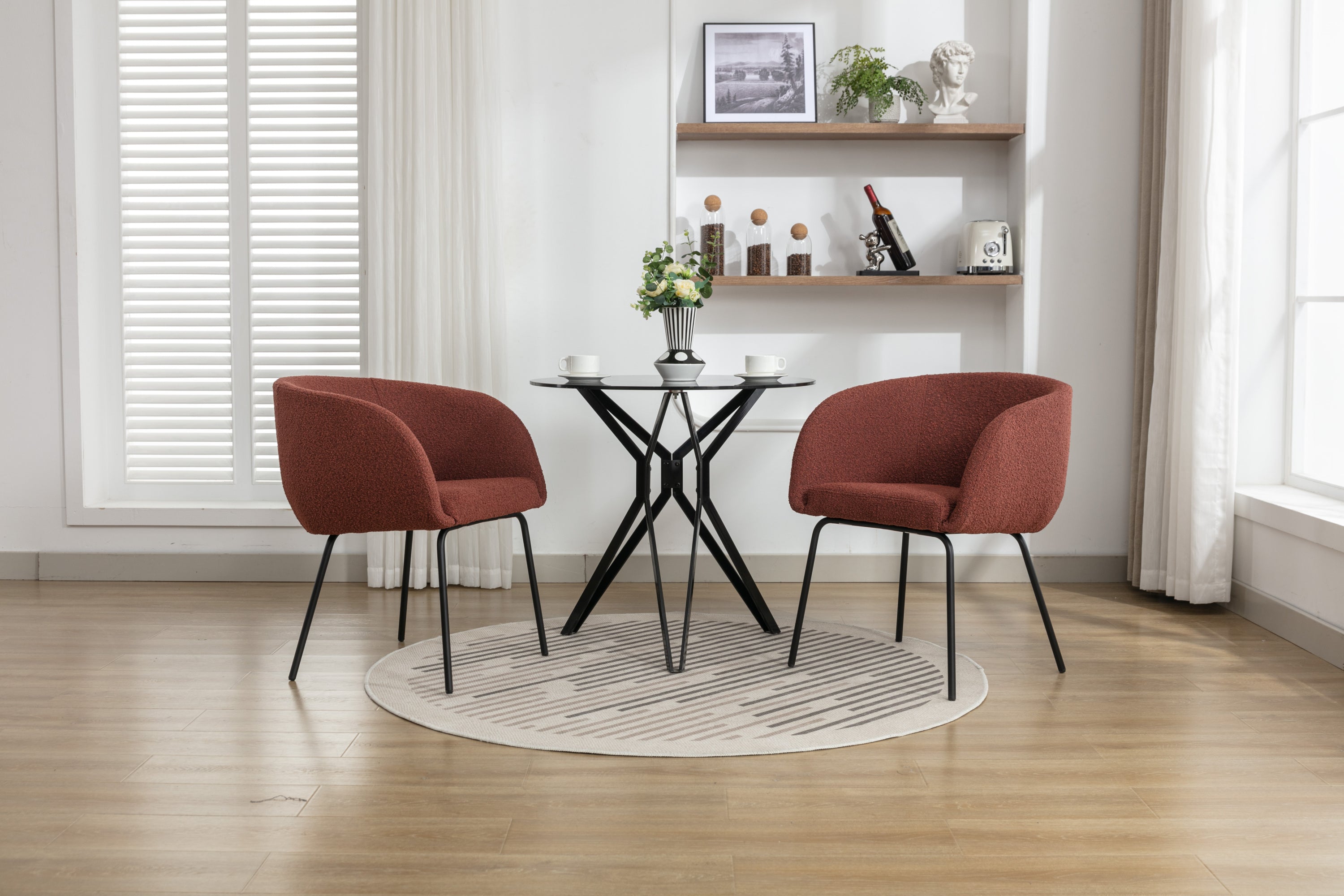 2 Pack Boucle Fabric Dining Chairs with Black Metal Legs - Wine Red | Modern Upholstered Side Chairs for Kitchen, Dining Room, or Office | Comfortable & Stylish Seating Solution