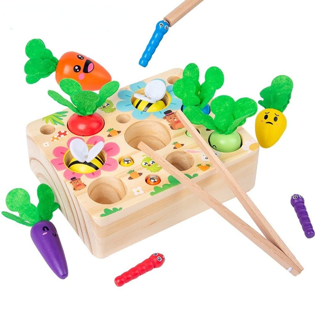 Wooden Magnetic Pulling Radishes Toy - Montessori Early Learning Educational Toy for Toddlers, Kids STEM Fine Motor Skills Development - Perfect for Preschool Classroom & Home Playtime Activities