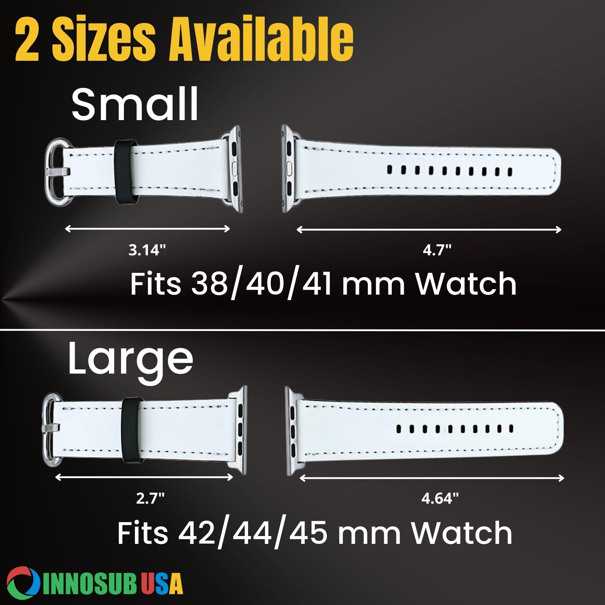 INNOSUB USA Small (38-41mm) & Large (42-45mm) Sublimation Blank Watch Band - Compatible with Apple Smartwatch, DIY Custom Printed PU Leather Watch Strap for Sublimation Printing - Perfect for Personalized Gifts, Fashion Accessories & Smartwatch Customization