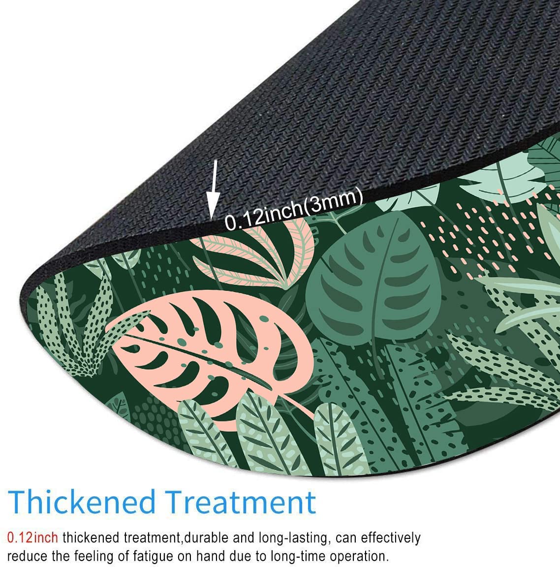 Tropical Plant Leaves Round Mouse Pad - Green Washable Gaming Mousepad with Non-Slip Rubber Base for Wireless Mouse | Desk Computer Accessories for Office & Home Use