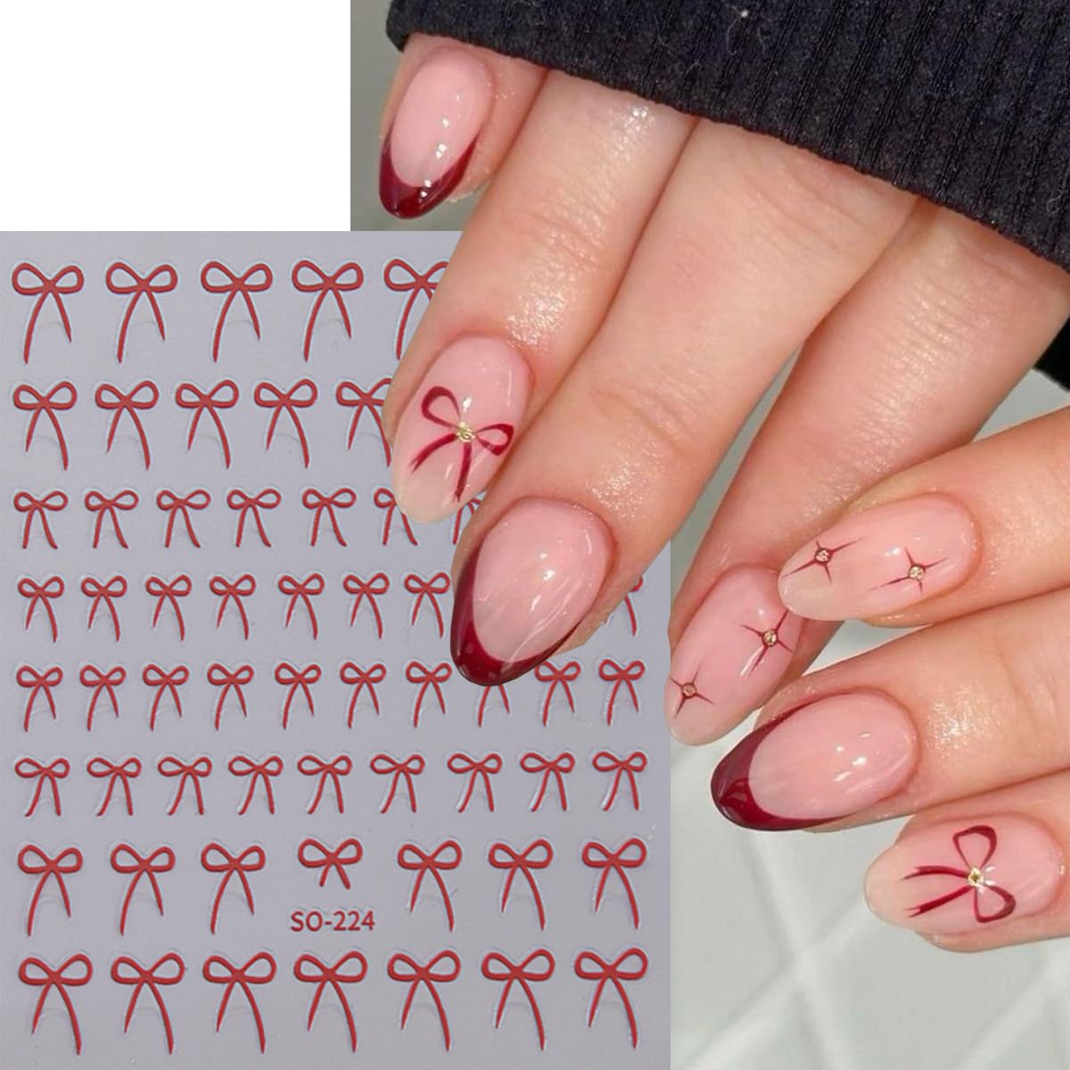 6 Pcs Valentine's Nail Stickers - Black White Gold Bow Nail Art Decals | DIY Manicure Kit for Women, Party Decorations & Gift Ideas for Girlfriends