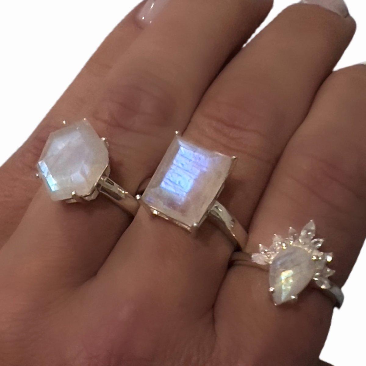 Exquisite Emerald Cut Moonstone Ring - Natural Crystal Jewelry for Women - Perfect for Wedding, Engagement & Everyday Elegance