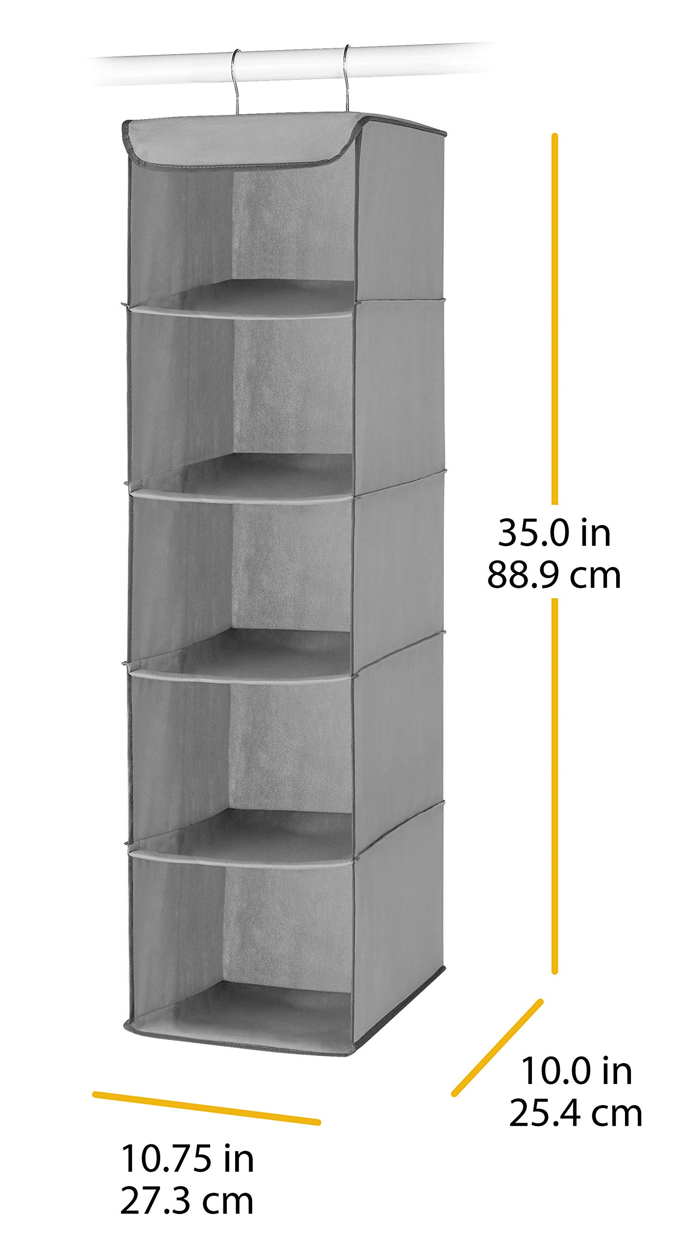 Whitmor 5-Section Hanging Closet Organizer with Sturdy Metal Frame - Space-Saving Wardrobe Storage for Clothes, Shoes & Accessories - Perfect for Bedroom, Dorm, Apartment Organization