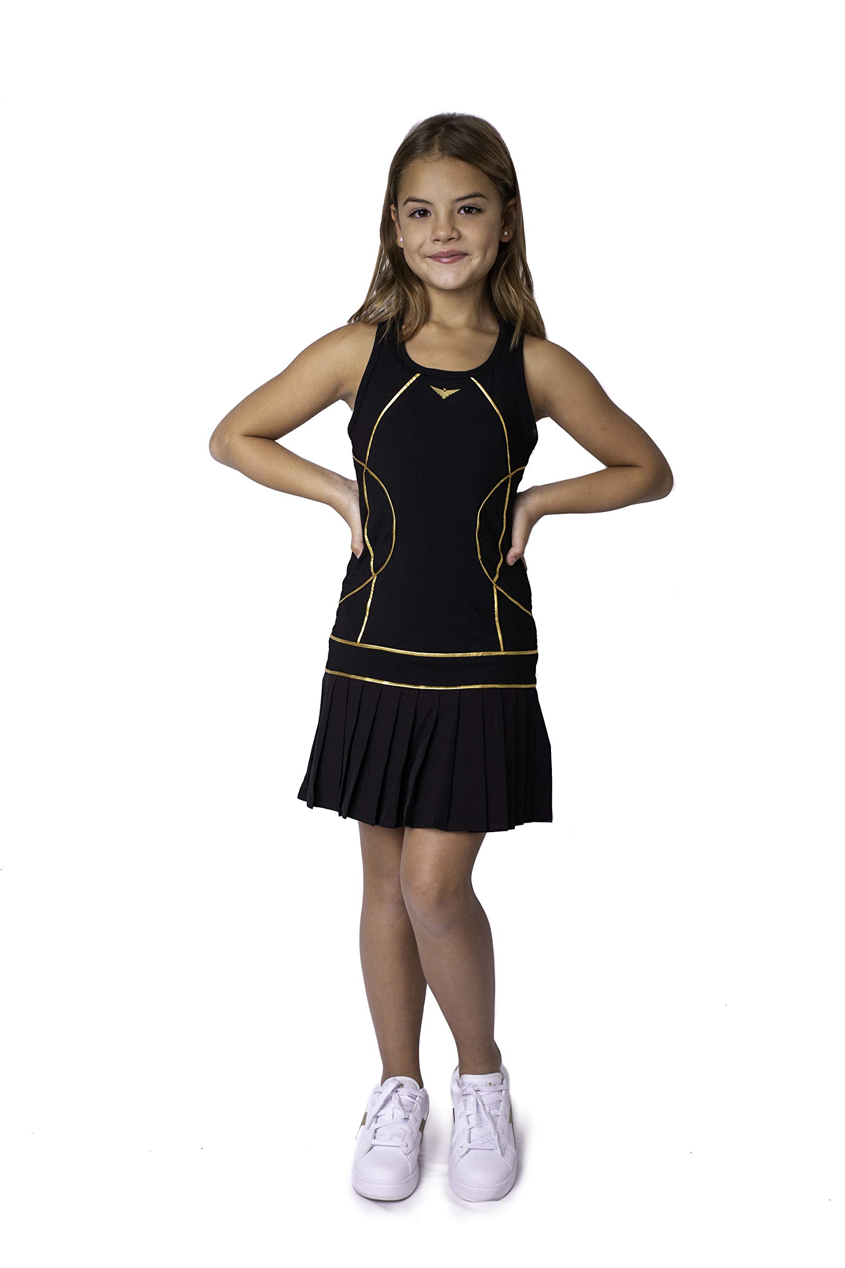 Girls White & Black Pleated Tennis Dress - Cute & Stylish Golf Outfit for Girls - Designer Athletic Dress for Tennis, Golf & Casual Wear