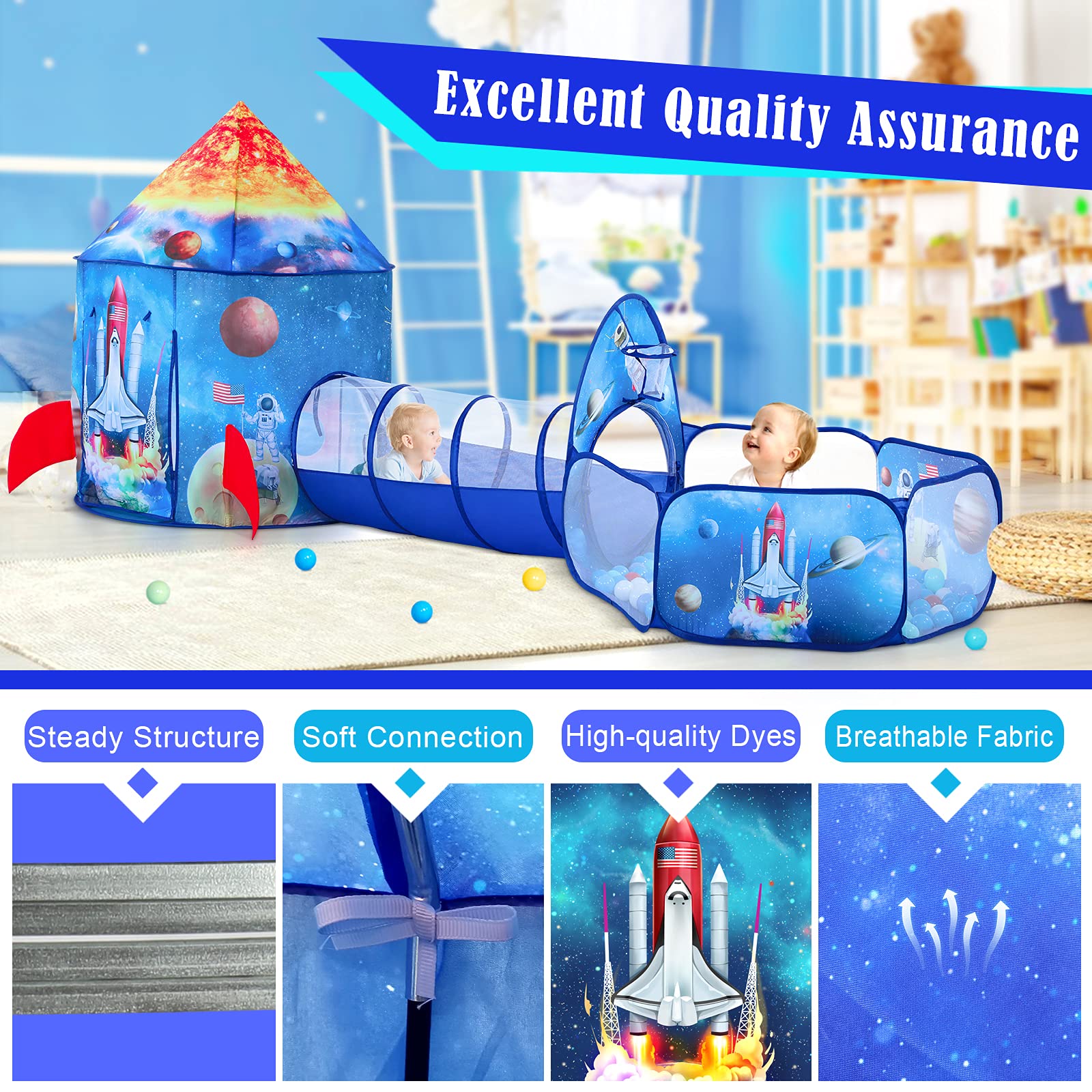 3PC Ball Pit Play Set for Toddlers - Includes Play Tent & Tunnel for Indoor & Outdoor Fun - Perfect for Boys & Girls Ages 1-5 - Great as Astronaut-Themed Birthday Gift for Kids - Ideal for Playrooms, Backyards & Birthday Parties