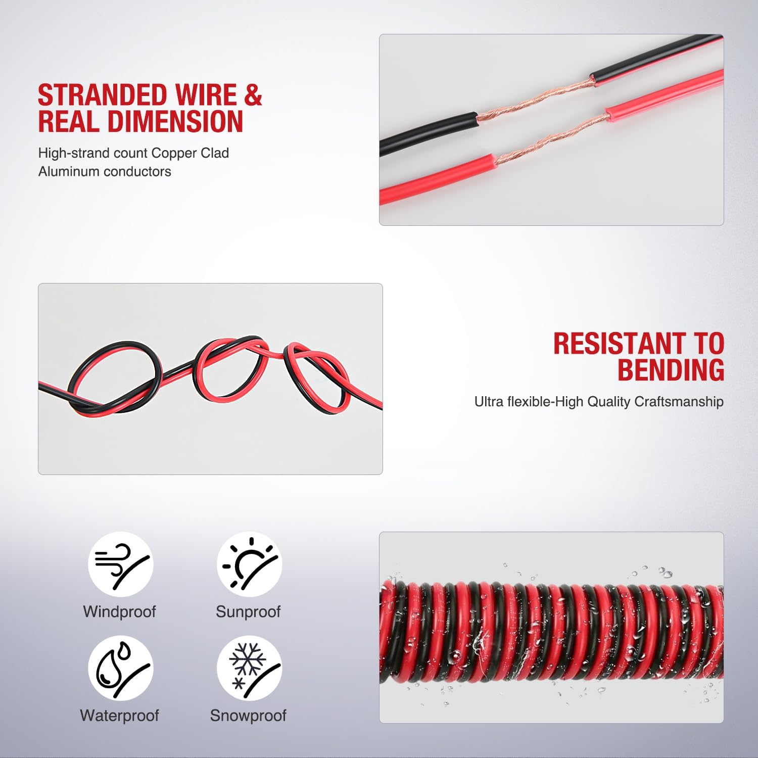12AWG 100FT Copper Clad Aluminum Wire 12/2 Gauge Red Black CCA Electrical Cable - 2 Conductor Parallel 12V 24V DC Flexible Extension Cord for Automotive, Marine, Solar Power & RV Applications