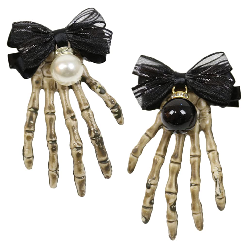 FOMIYES 2-Piece Skeleton Bone Hair Clips - Rhinestone Halloween Hair Barrettes for Women & Girls | Perfect for Halloween Costumes, Cosplay, and Spooky Party Accessories
