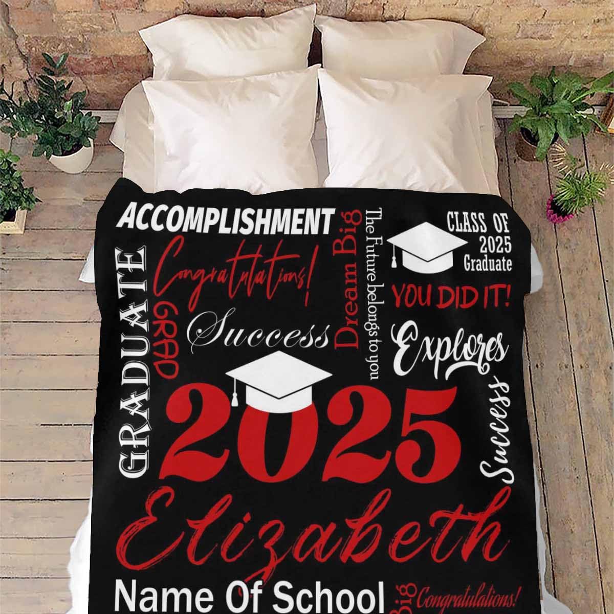 Personalized Graduation Blanket 2025 - Custom College Throw for Her, Him, Men & Women - 30x40 Inch Black & Red Graduate Gift - The Future Belongs to You - Perfect for Dorm Rooms, Graduation Parties & Alumni Celebrations