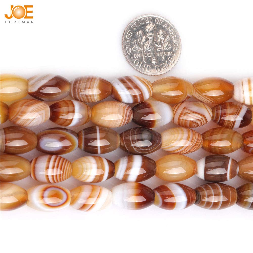 Natural Brown Botswana Onyx Agate Semi-Precious Stone Beads - 8x12mm Rice Olive Oval Shape for Jewelry Making, DIY Crafts, Chakras Healing (15