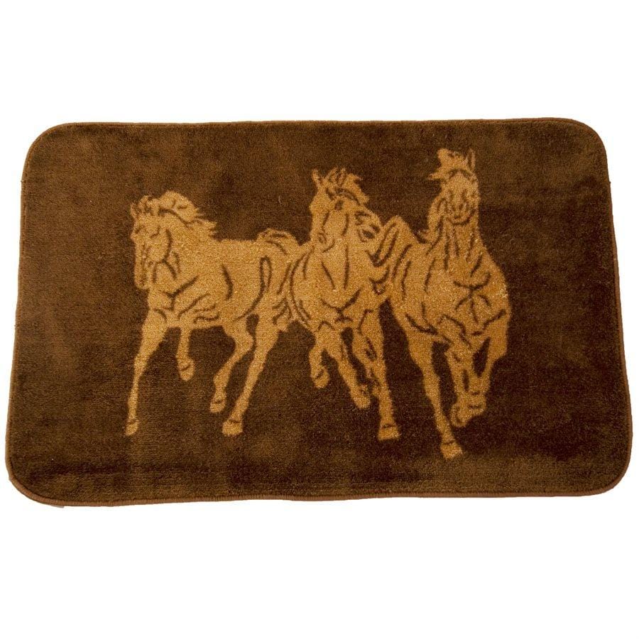 3 Horse Chocolate Non-Slip Kitchen & Bathroom Rug - Soft Absorbent Accent Mat for Farmhouse Decor, Entryway, Laundry Room, and Pet Area