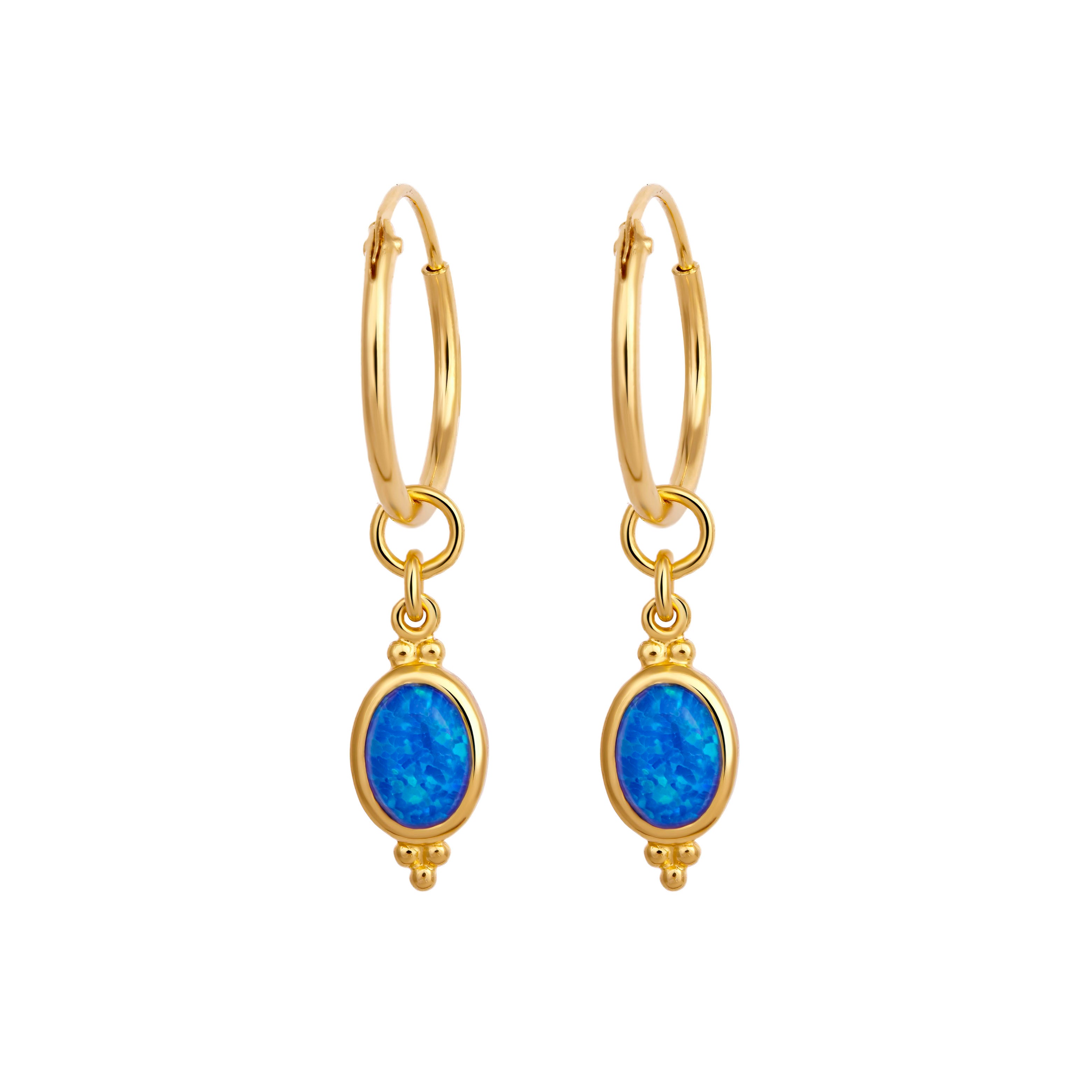 Moon Song Blue Opal Gold Sleepers - Elegant Gold-Plated Opal Earrings for Women, Perfect for Sleep, Everyday Wear & Special Occasions