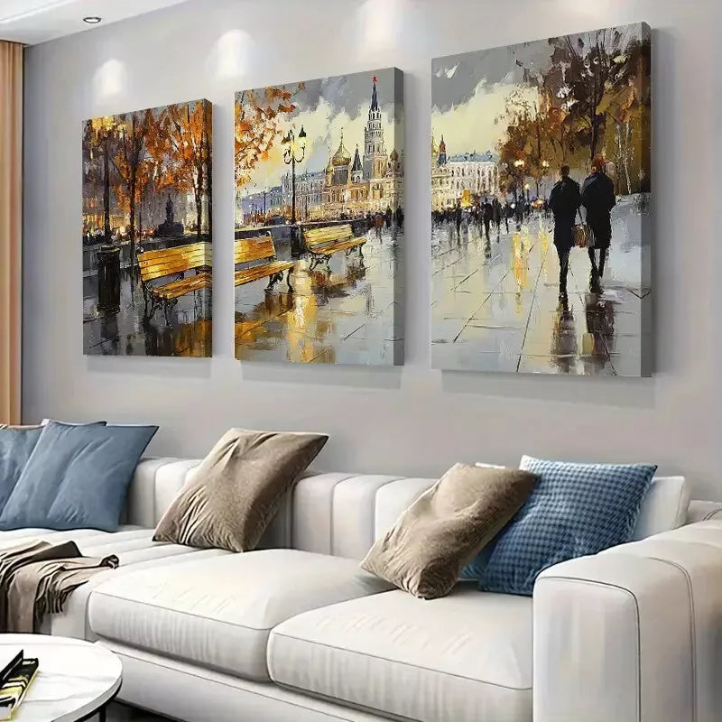3-Piece Serene Romantic Autumn Cityscape Wrapped Wall Art Set - Framed Canvas 40x60cm (16x24in) - High Quality Print, 100% Australian Made, Ready to Hang - Perfect for Living Room, Bedroom & Office Decor