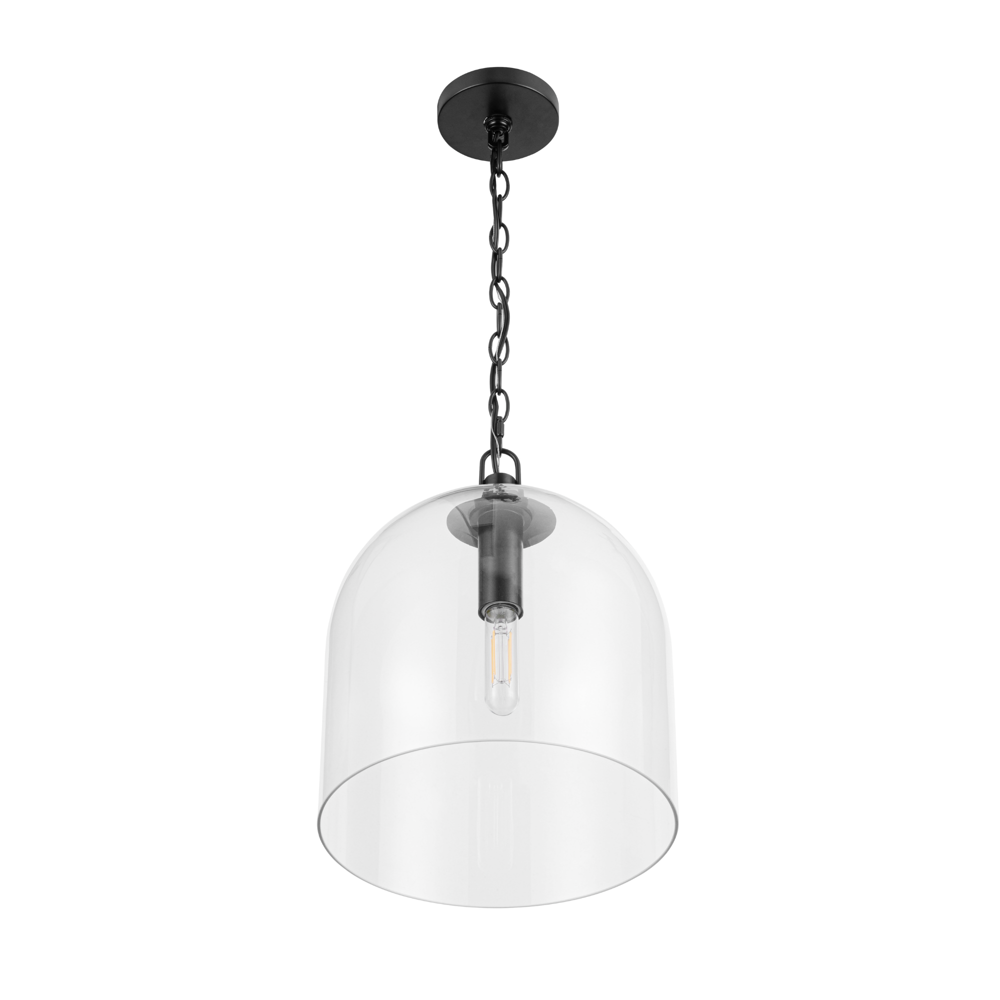 1 Light Hansley Pendant Light Fixture - Matte Black with Clear Glass Shade for Kitchen Island, Dining Room or Entryway Lighting