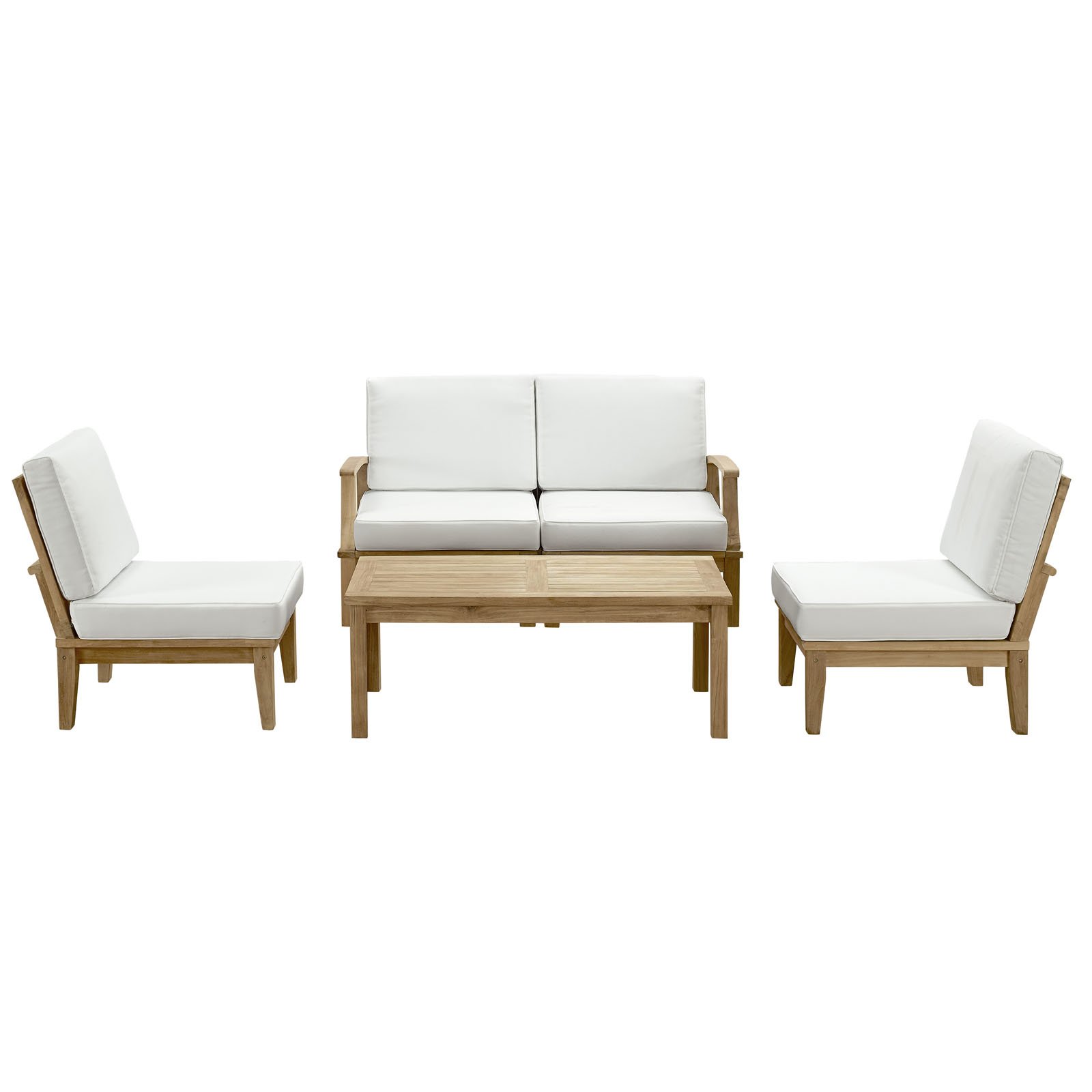 Modern 5-Piece Outdoor Patio Sofa Set - Natural White Wicker Furniture for Garden, Poolside, Backyard & Deck Relaxation