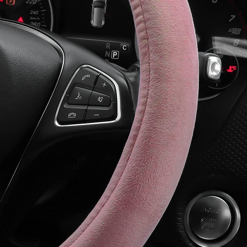 OTOSTAR Soft Velvet Steering Wheel Cover - Universal 15 Inch Luxury Car Steering Wheel Protector | Non-Slip, Comfort Grip | Fits Most Vehicles | Perfect for Daily Commute & Road Trips (Pink)