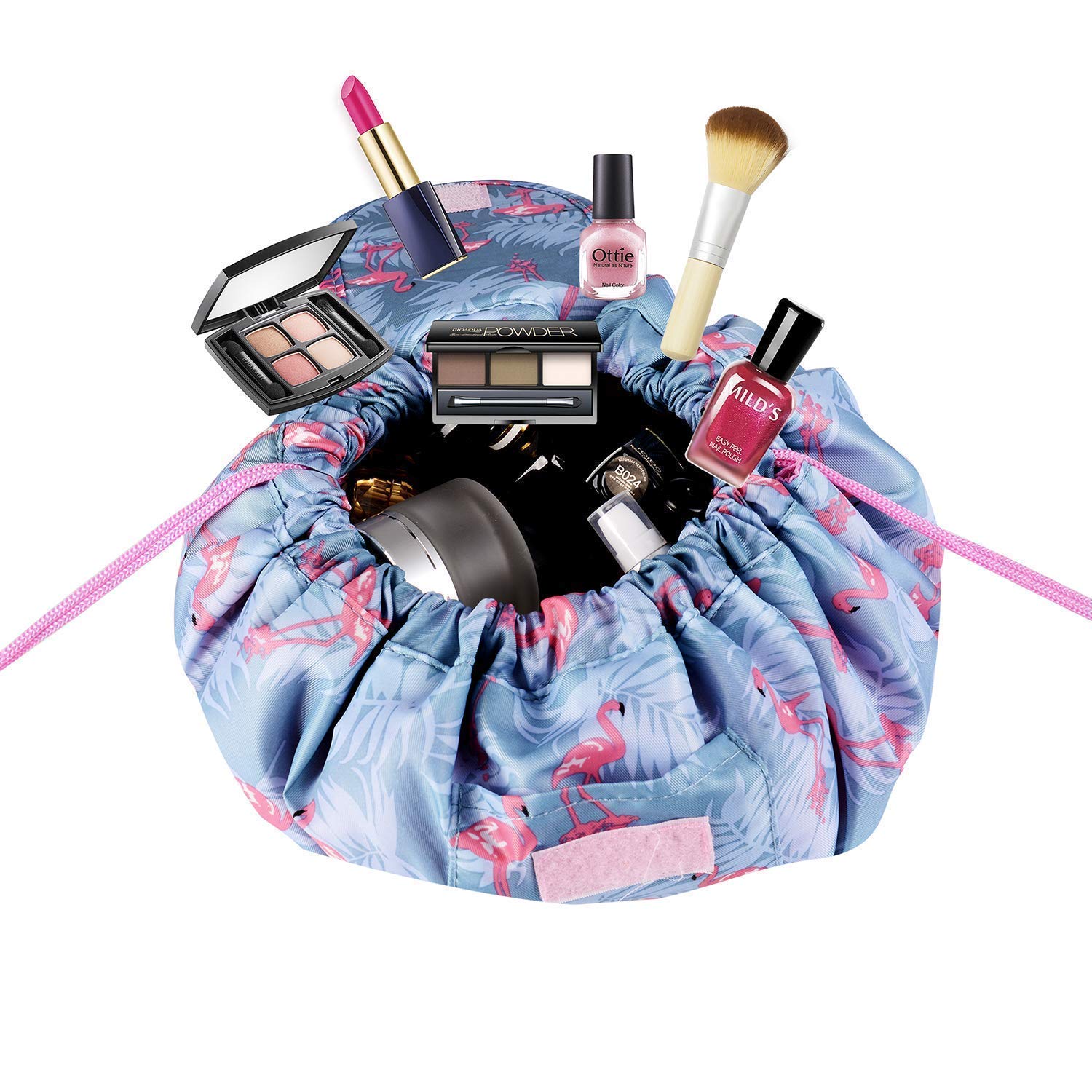 Bloriza Large Portable Folding Makeup Bag - Waterproof Cosmetic Organizer Pouch with Drawstring for Travel, Gym & Daily Use (Multi Design) - Perfect for Toiletries, Beauty Essentials & On-the-Go Storage