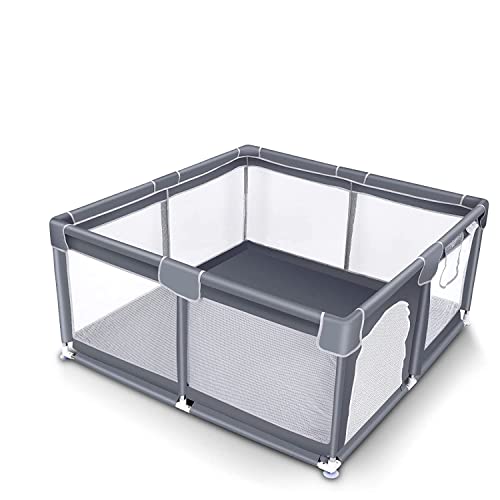 **Baby Playpen with Gate - Sturdy Safety Play Yard with Anti-Slip Base & Soft Breathable Mesh - Ideal for Toddlers & Infants - Perfect for Indoor Play, Nursery, or Travel**
