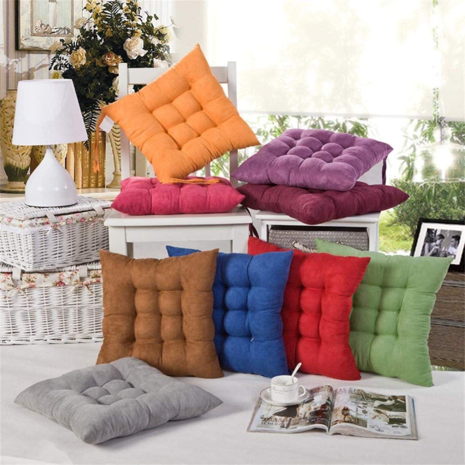 4-Piece Set of Extra Thick Comfortable Dining Chair Cushions with Ties - Breathable Rattan Seat Pads for Kitchen, Patio, and Outdoor Furniture - Perfect for Dining Rooms, Decks, and Backyard Gatherings
