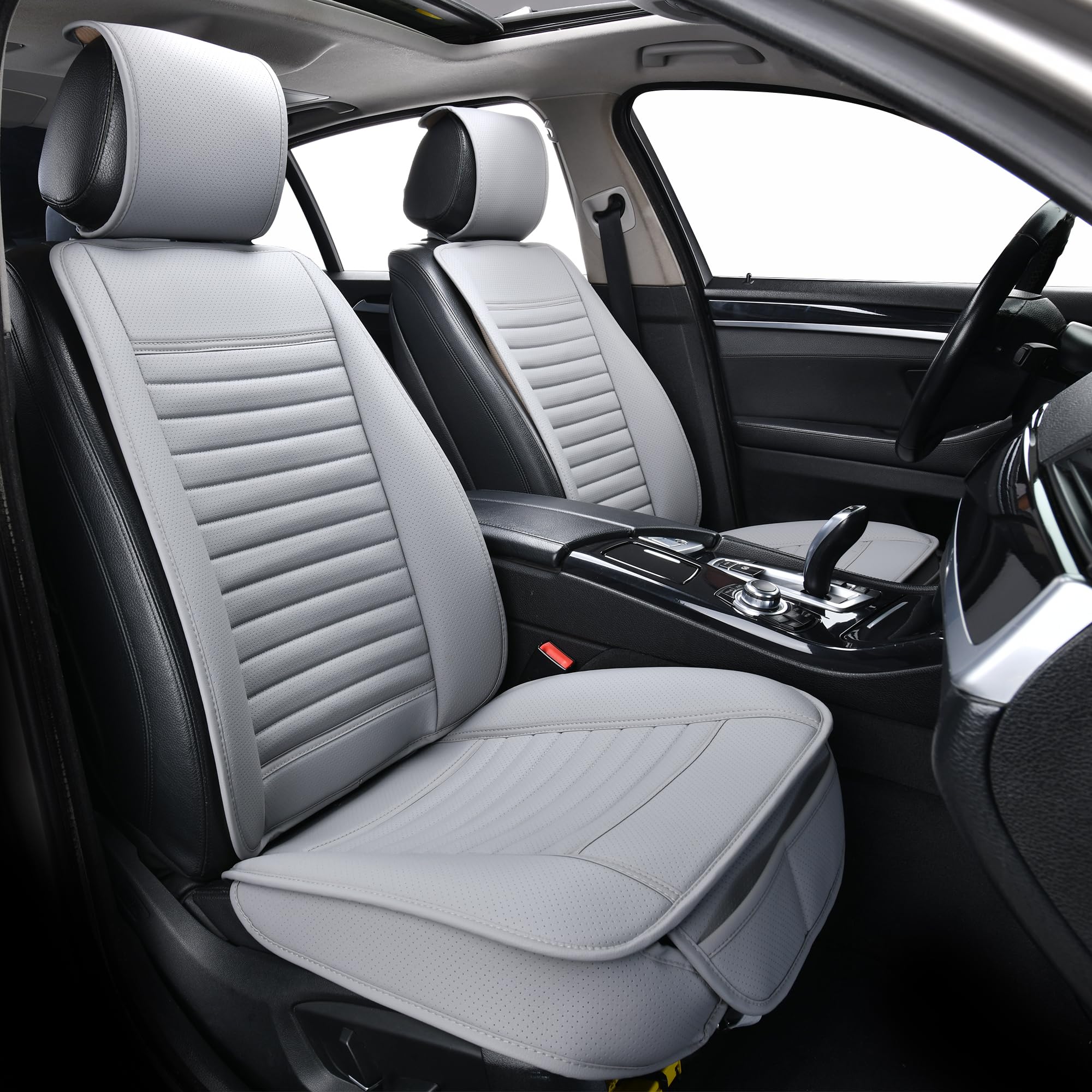 2-Piece Luxury PU Leather Car Seat Covers - Universal Anti-Slip Driver & Front Seat Protectors with Edge Wrapping (Gray) | Perfect for SUVs, Sedans & Trucks - Enhances Comfort & Protects Seats from Wear