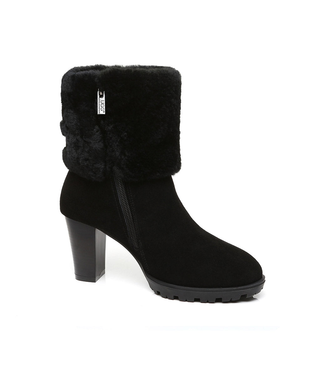 Women's Candy UGG Heel Boots - Cozy Winter Ankle Boots with Fur Lining for Women | Perfect for Casual Outings, Date Nights & Cold Weather Fashion