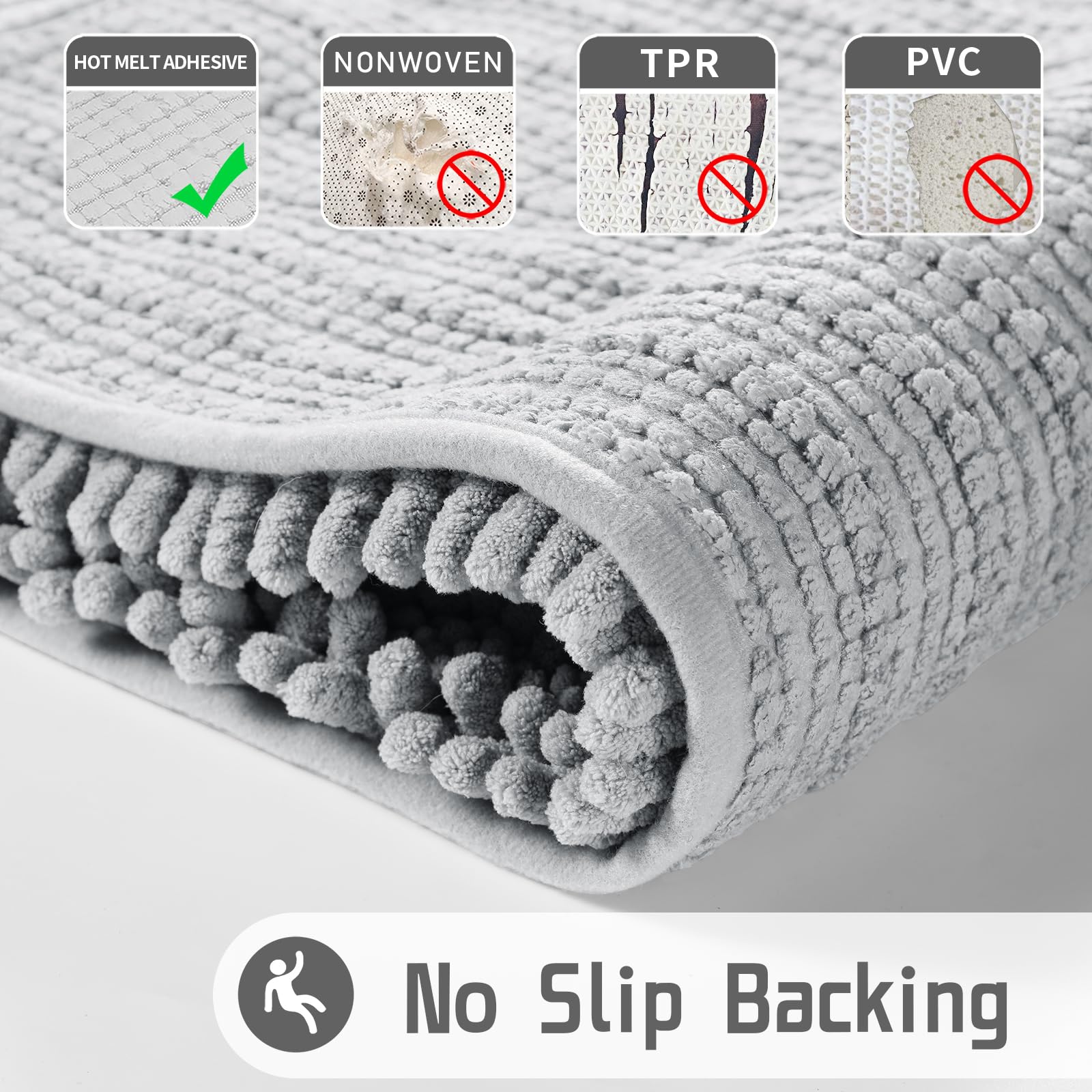 Non-Slip Silver Bath Mat - Soft Absorbent Quick Dry for Bathroom & Bedroom Decor