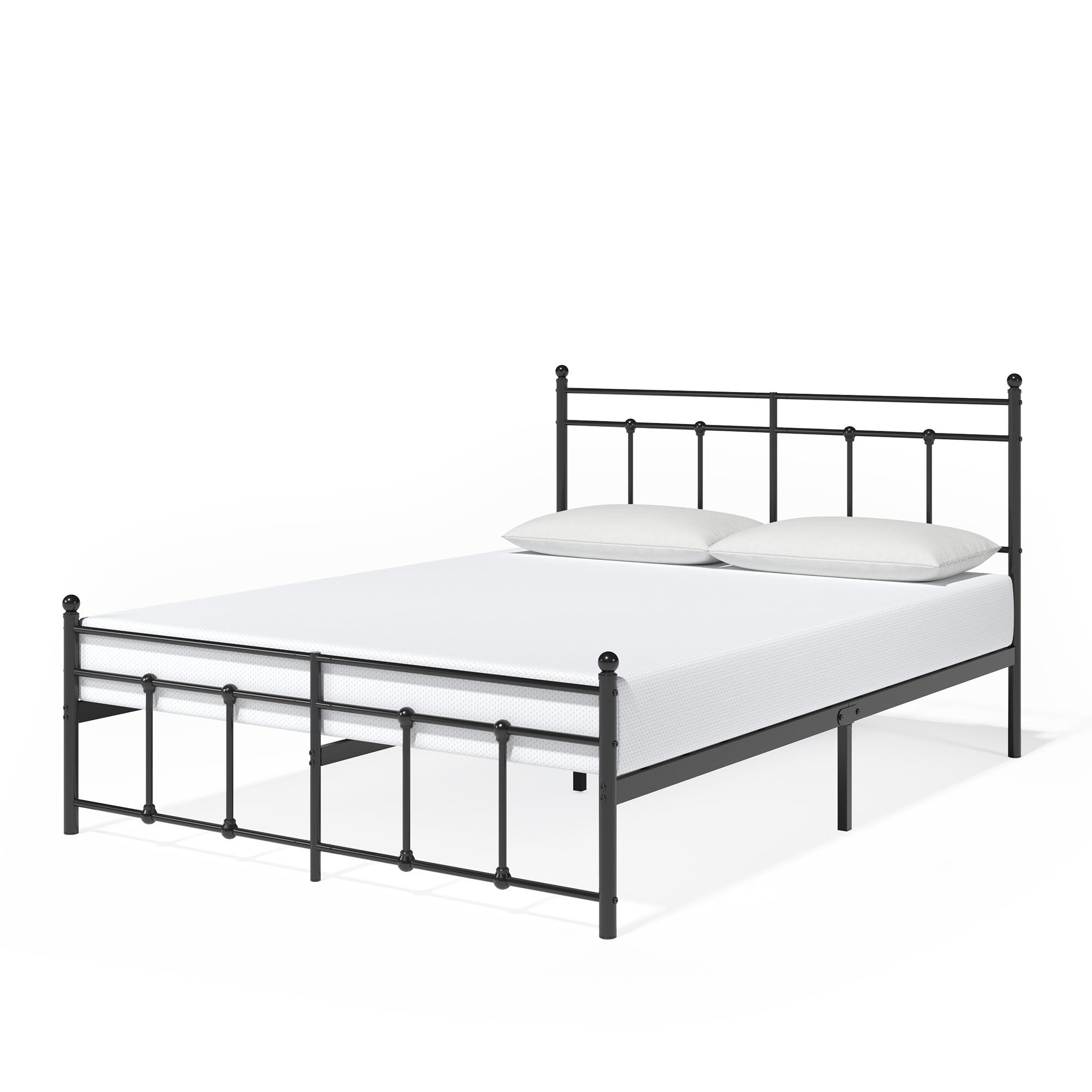 Zinus Nicholas 140x190cm Double Metal Bed Frame with Headboard & Footboard - 31cm Height, Black - Perfect for Modern Bedrooms & Guest Rooms