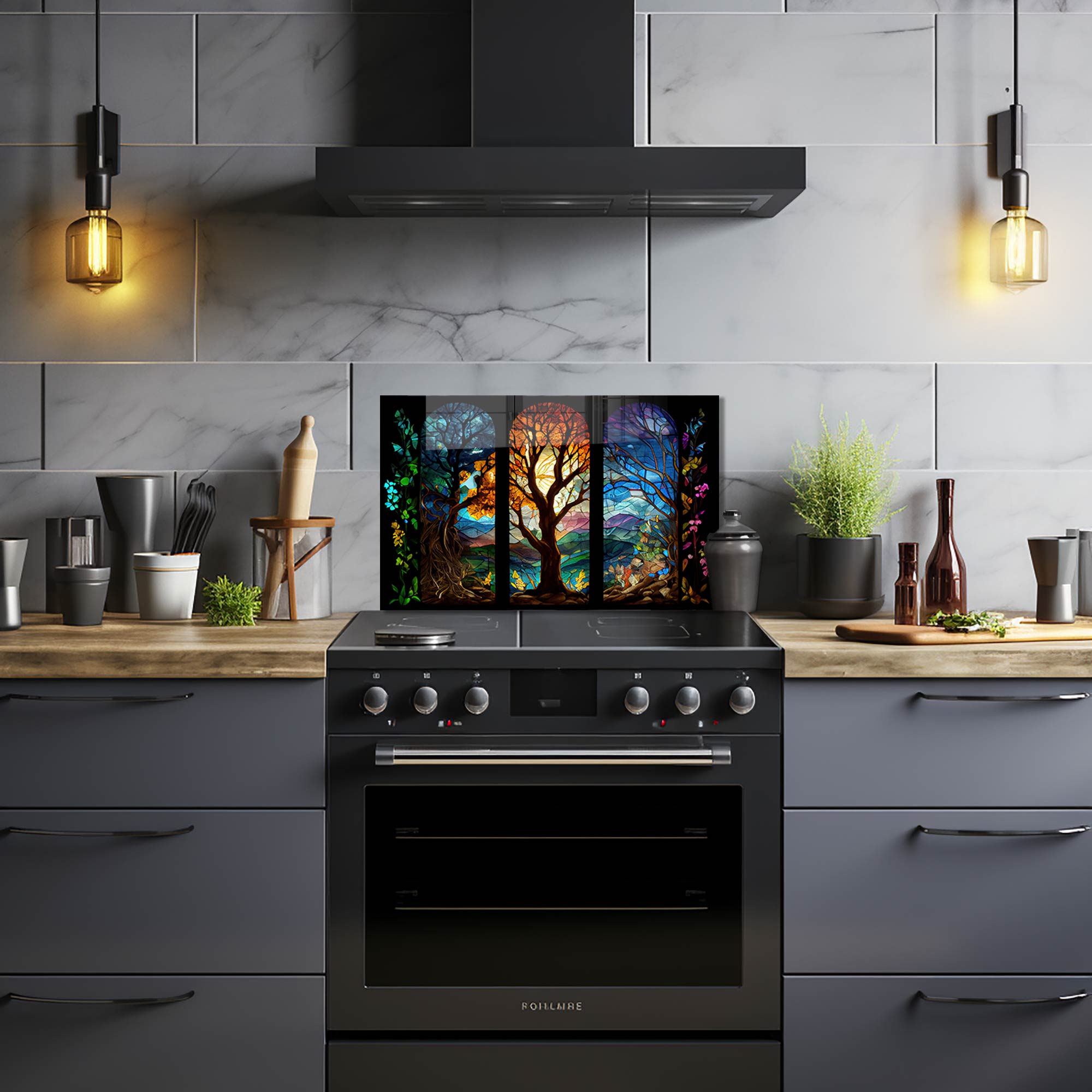 Seasons of Tree Glass Splashback - Modern Kitchen Backsplash Panel - Heat & Stain Resistant Tempered Glass - Perfect for Home Renovation & Kitchen Remodeling