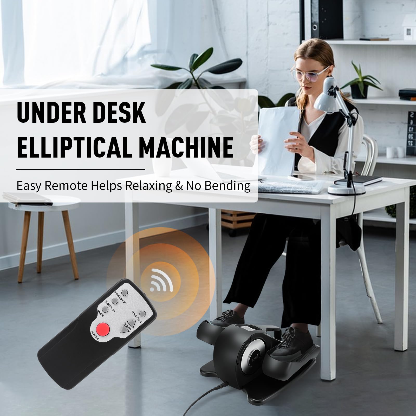 Under Desk Elliptical Machine - Adjustable Speed Quiet Mini Pedal Exerciser for Seniors & Adults with Remote Control | Portable Seated Elliptical Trainer for Home, Office & Workout Use