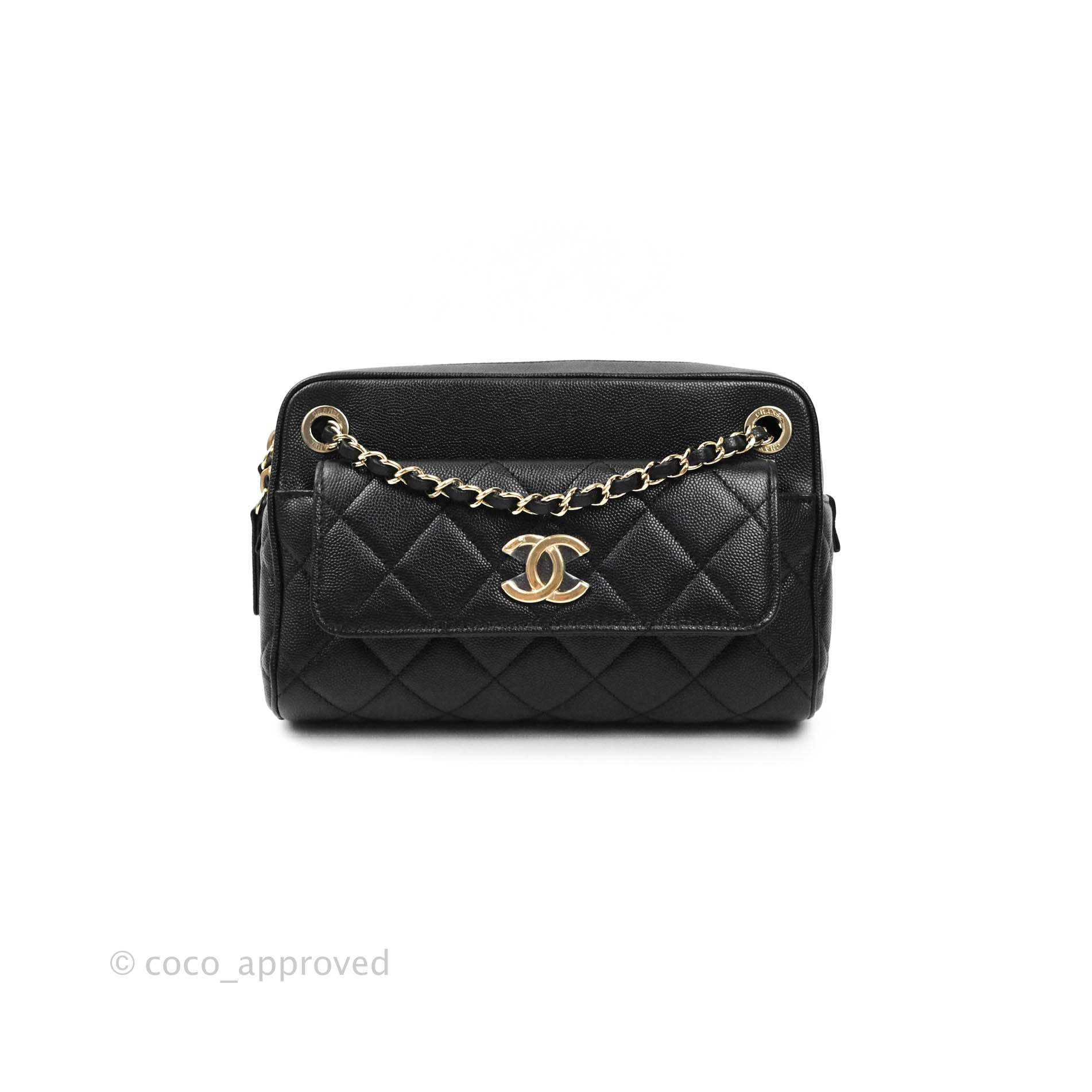 Chanel Black Caviar Camera Bag with Detachable Pouch & Gold Hardware - Luxury Crossbody Bag for Women, Perfect for Date Night & Special Occasions