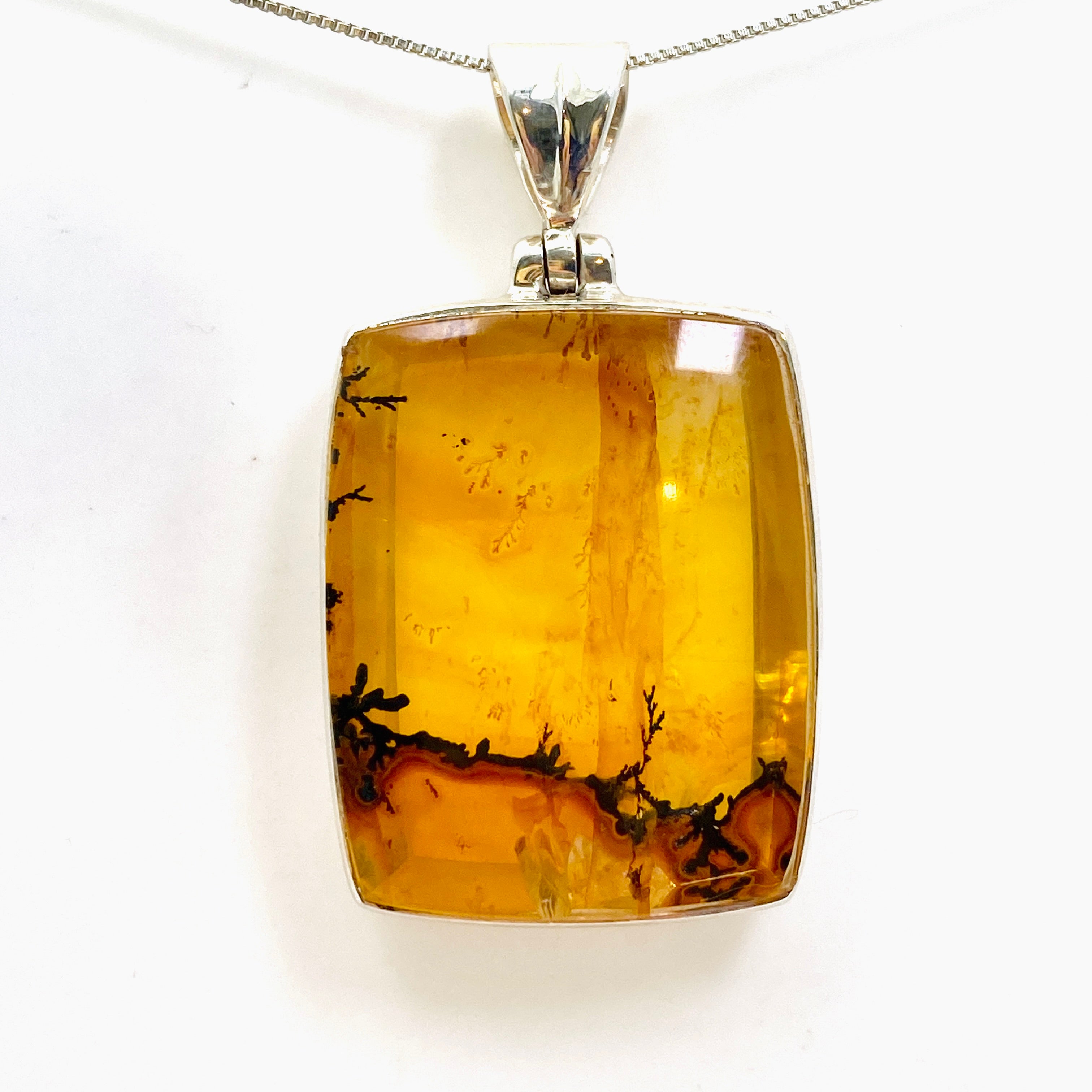 Golden Healer Dendritic Quartz Rectangular Cabochon Pendant GPJ18 - Natural Healing Stone Jewelry for Chakra Balancing & Energy Work - Perfect for Meditation, Reiki, and Spiritual Gifts