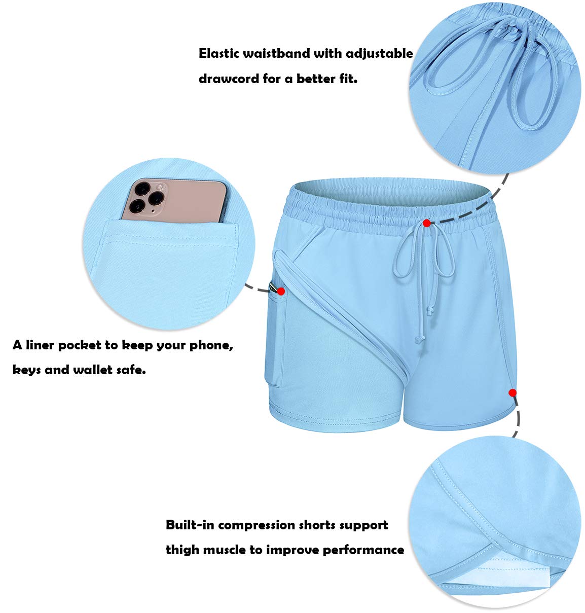 BLEVONH Women's 2-in-1 Yoga Running Shorts with Pockets - High Waist Athletic Workout Shorts for Women S-3XL - Perfect for Yoga, Gym, Running & Summer Outdoor Activities