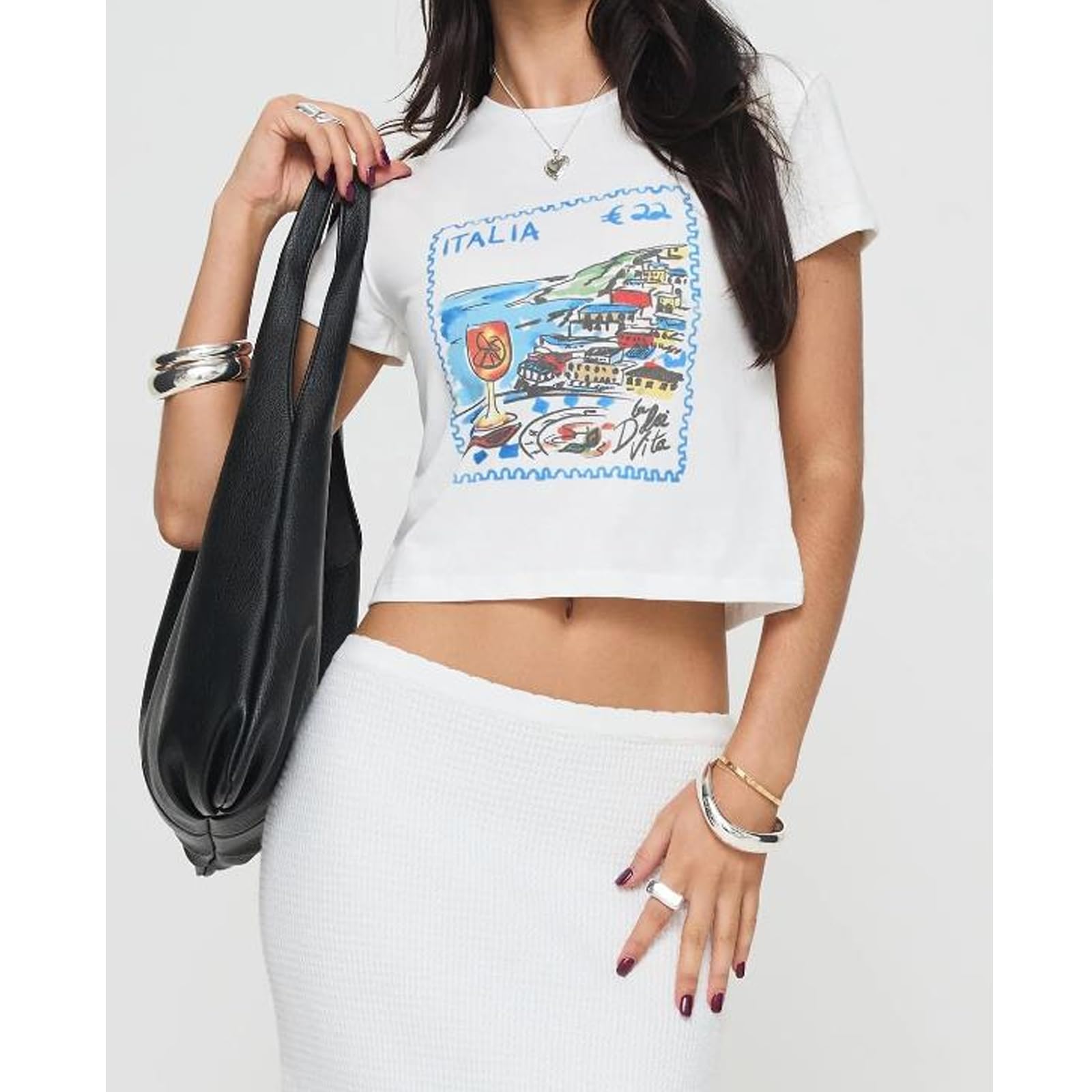 Y2K Women's Baby Tees - Cute Olive Bowl Graphic Print Crop Tops with Crew Neck | Fruit Aesthetic Summer Shirts | Coconut Girl Fashion for Beach, Music Festivals & Casual Outings