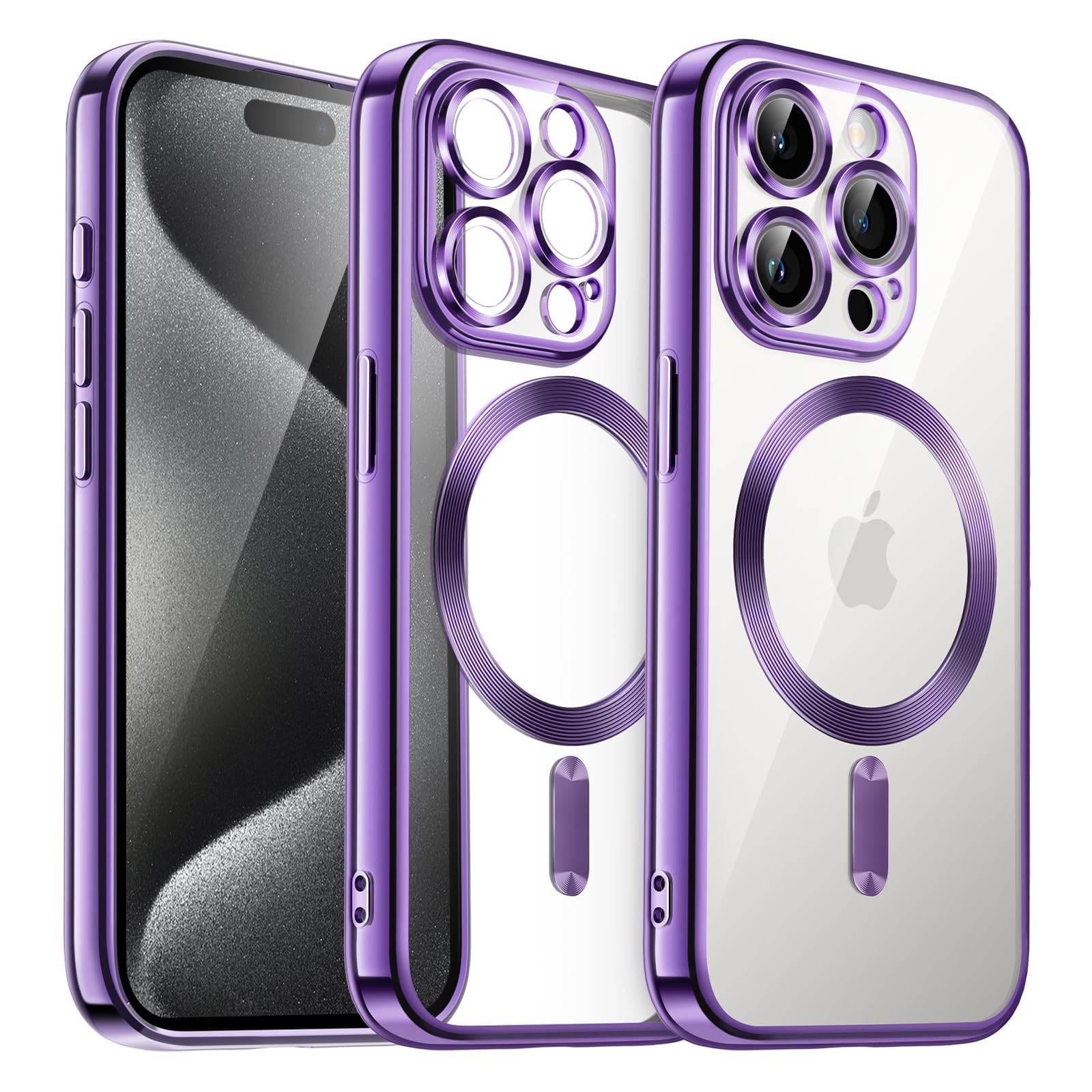 JETech Soft Clear Case for iPhone 15 Pro 6.1-Inch - Shockproof TPU Phone Cover with Full Camera Protection & MagSafe Wireless Charging Compatibility (Purple) - Perfect for Everyday Use, Travel & Outdoor Activities