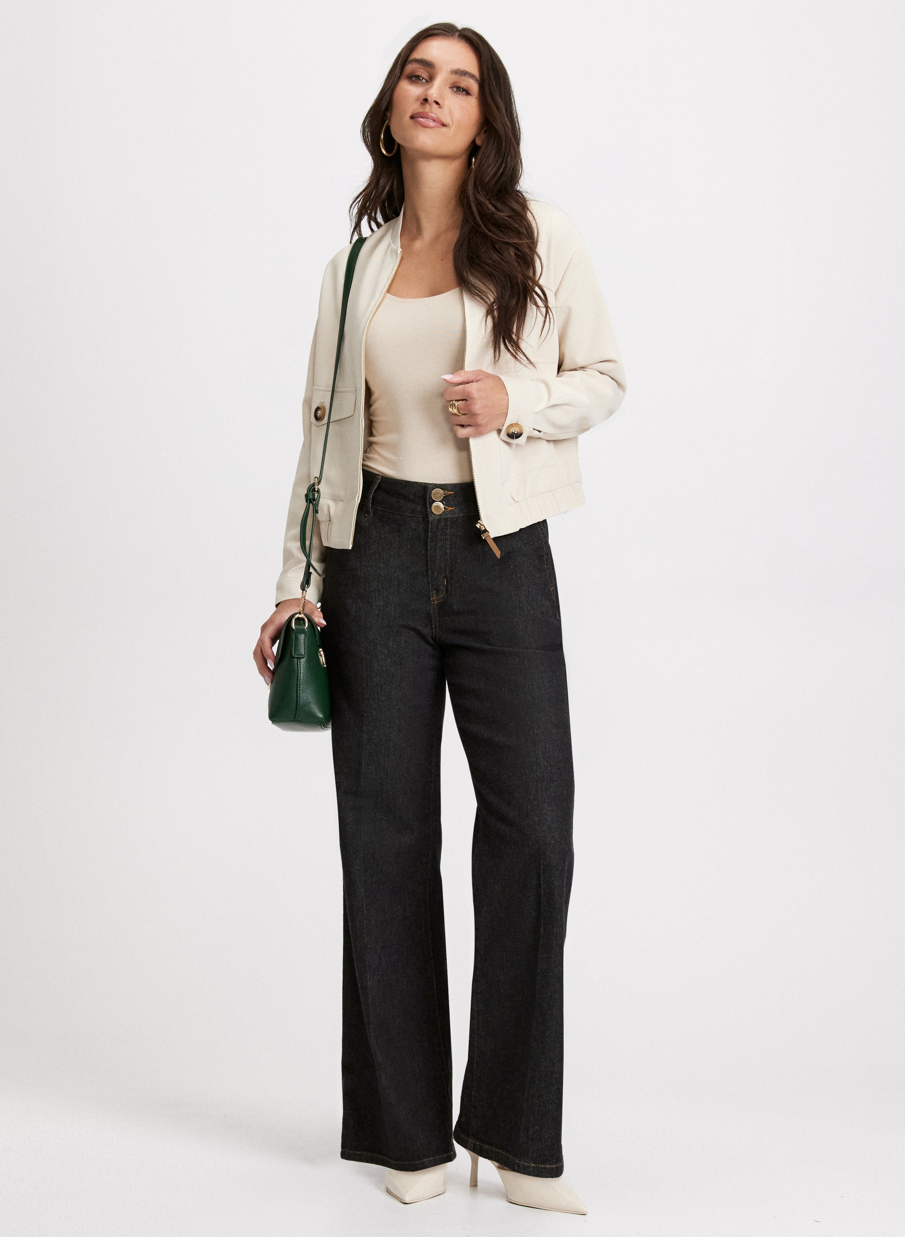 Dark Blue Flare Leg Jeans for Petites - Stretch Denim Comfort Fit (Style 4030331) | Perfect for Casual Wear, Office Outfits & Night Out
