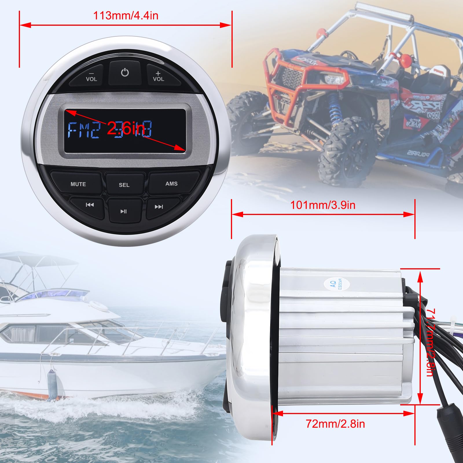 Geloo Marine Stereo Receiver - Waterproof Boat Audio System with Digital Media MP3 Player, Wireless Bluetooth, USB, AM/FM Radio | Perfect for Boats, Motorcycles, Golf Carts & Trucks | Enjoy Music on Water & Outdoor Adventures