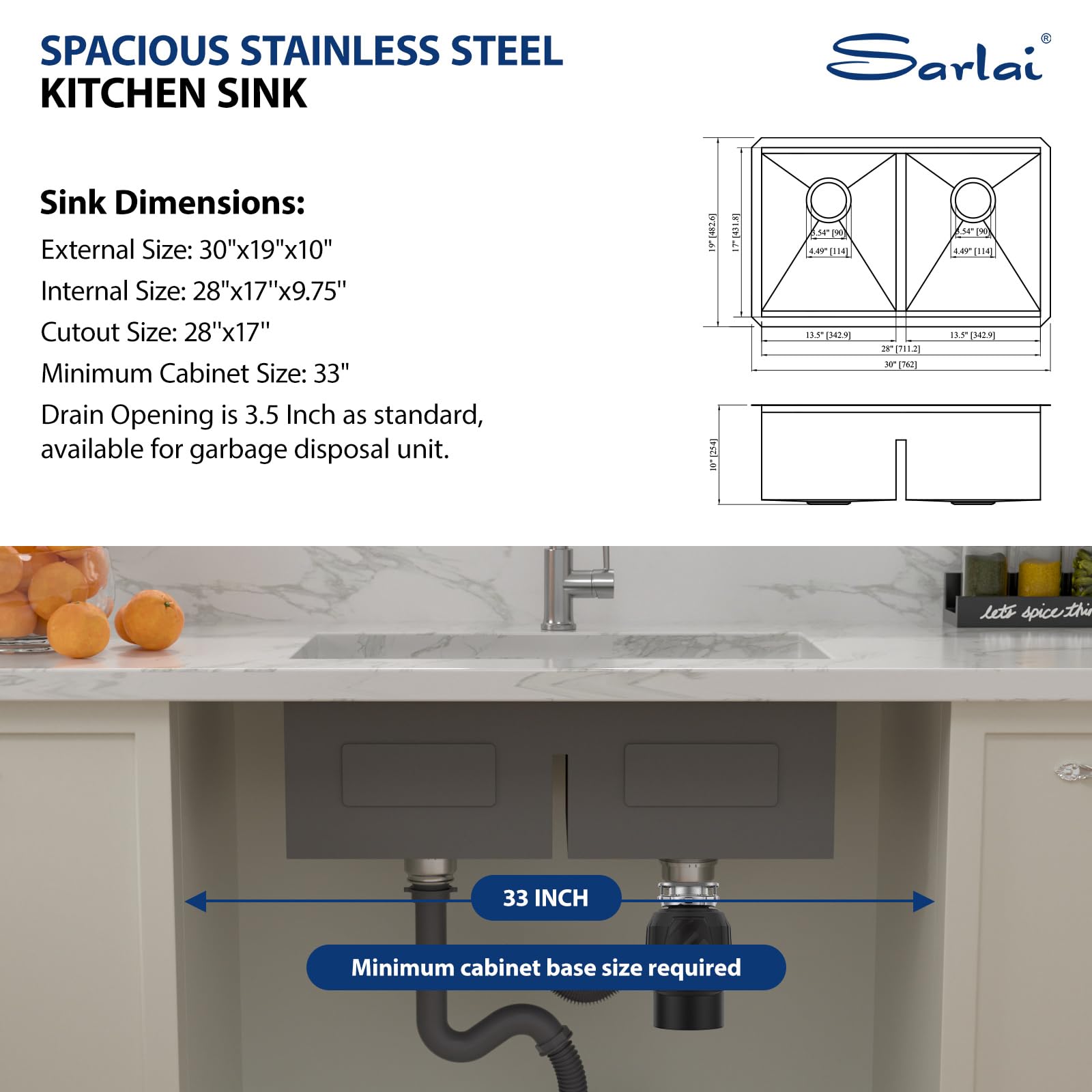 30 x 19 Inch Undermount Double Bowl Stainless Steel Kitchen Sink - 16 Gauge 50/50 Low Divider Two Basin Deep Sink with Accessories | Perfect for Modern Kitchens, Restaurant Prep Areas & Busy Households