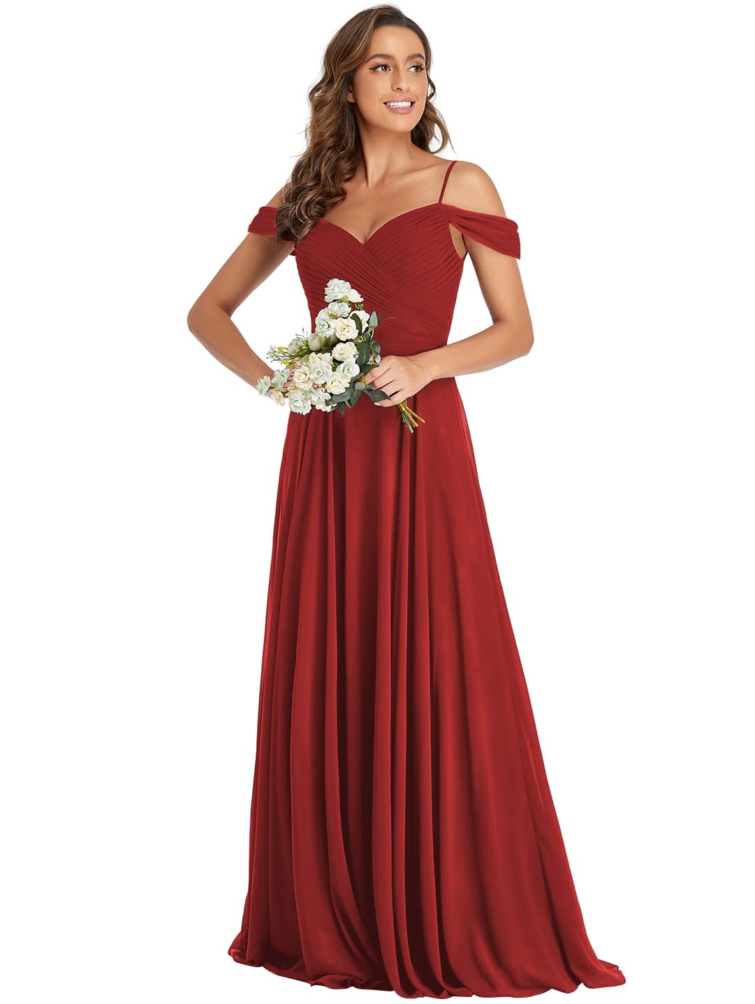 Elegant Dark Red Bridesmaid Dresses Long Off The Shoulder Chiffon Formal Gown for Wedding, Prom, Party - Size 8 | Perfect for Bridal Party, Evening Events & Special Occasions