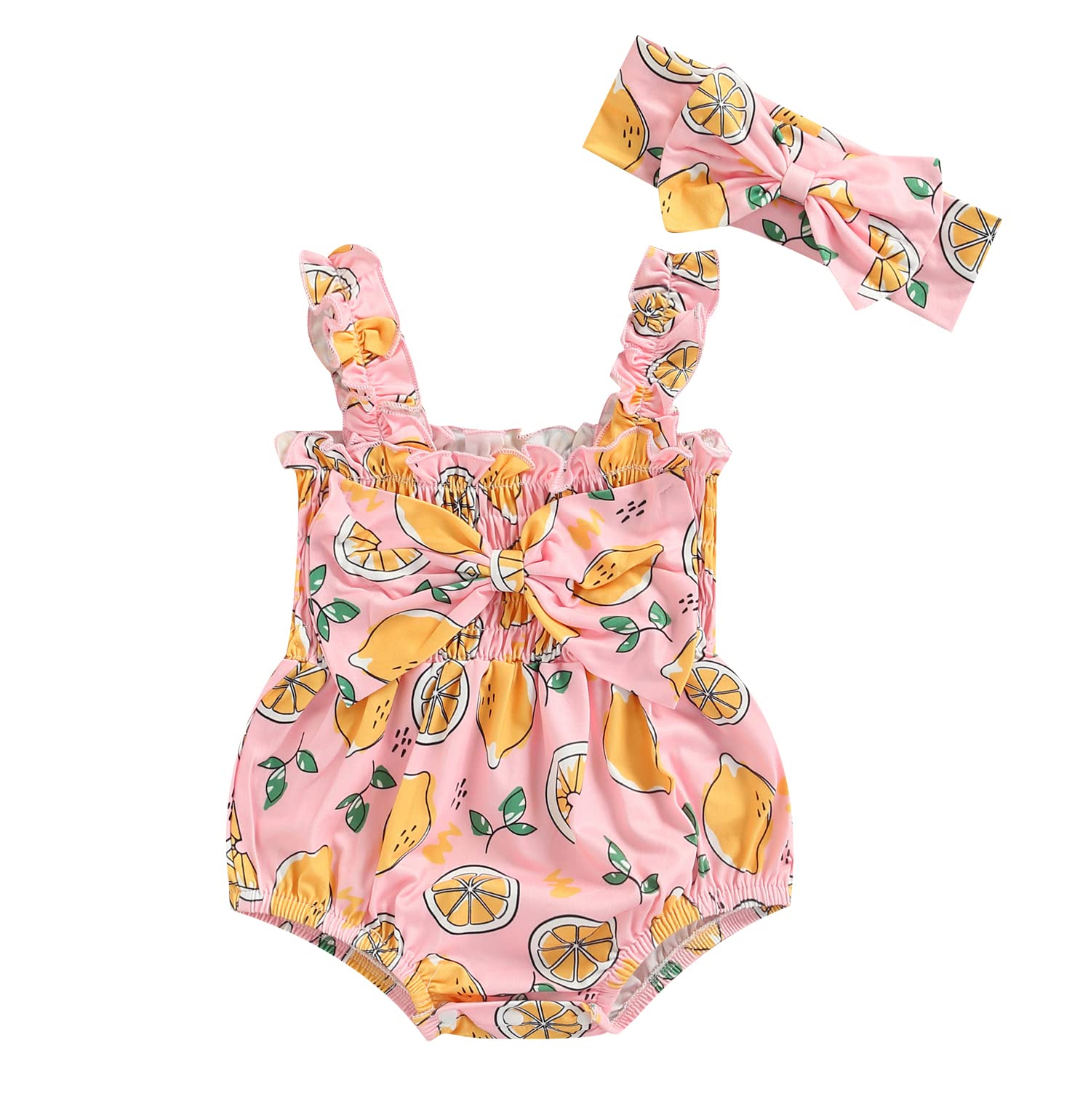 MERSARIPHY Newborn Baby Girl Outfit - Floral Pleated Romper Cotton Linen Bodysuit with Headband | Soft Infant Clothes for Photo Shoots, Family Gatherings & Special Occasions