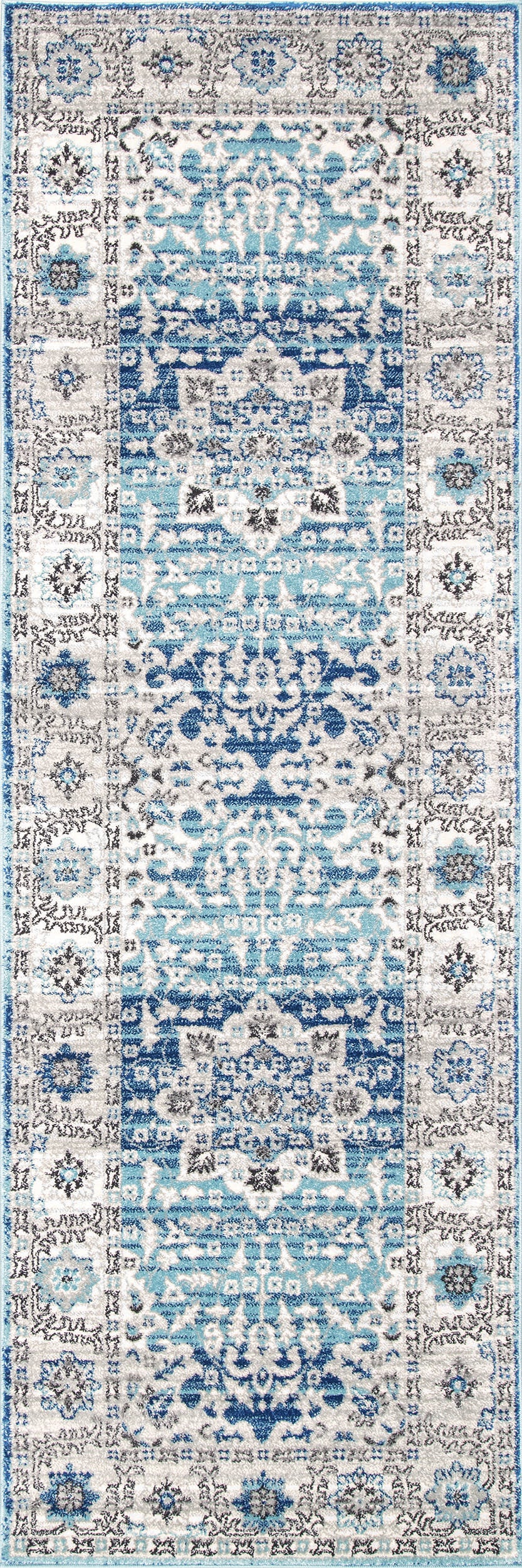 Floral Medallion Area Rug in Aqua Blue - Boho Chic Home Decor for Living Room, Bedroom & Nursery
