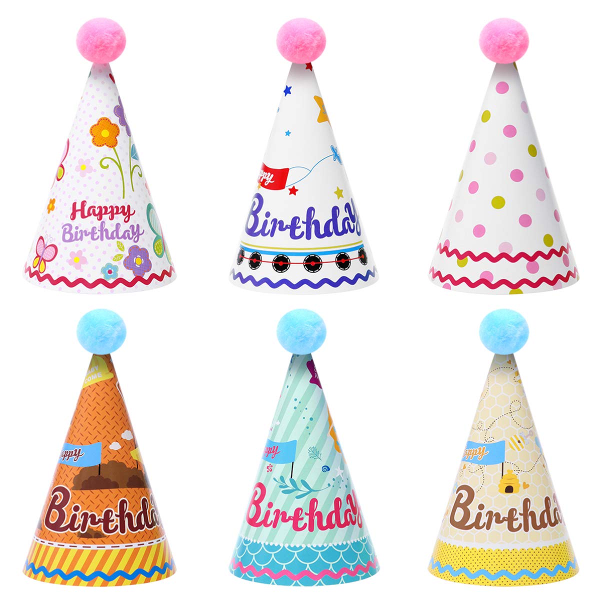 Kisangel 10-Pack Colorful Birthday Party Hats for Adults & Kids - Cone Shaped Paper Hats for Cake Toppers, Birthday Celebrations, Themed Parties & Festive Events