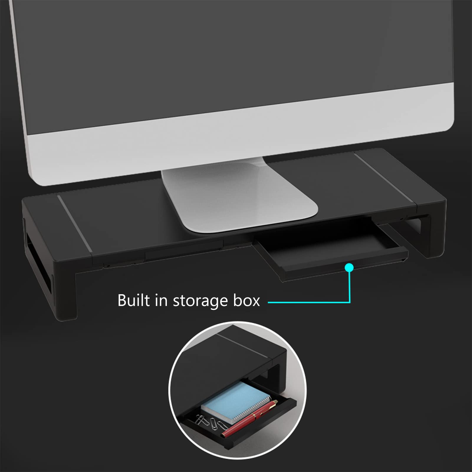 Akozon Adjustable RGB Monitor Stand Riser with USB 3.0 Charging, Foldable Desktop Organizer with Storage Box & Phone Holder for PC, Laptop, and Computer - Perfect for Home Office and Gaming Setups