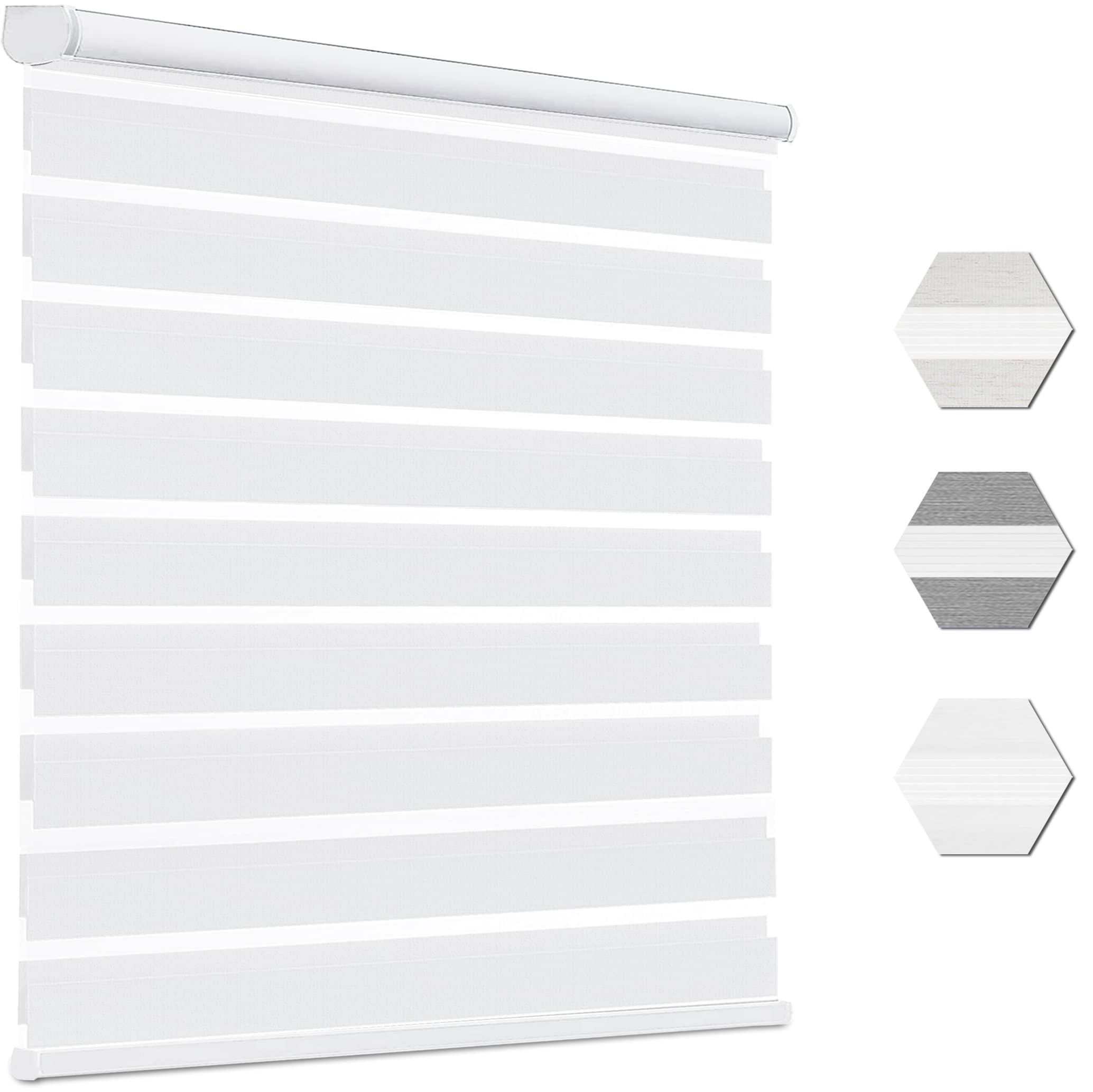 Flamax Cordless Zebra Roller Shades for Windows - Dual Layer Light Filtering & Blackout Window Blinds - Perfect for Living Room, Bedroom & Office Privacy
