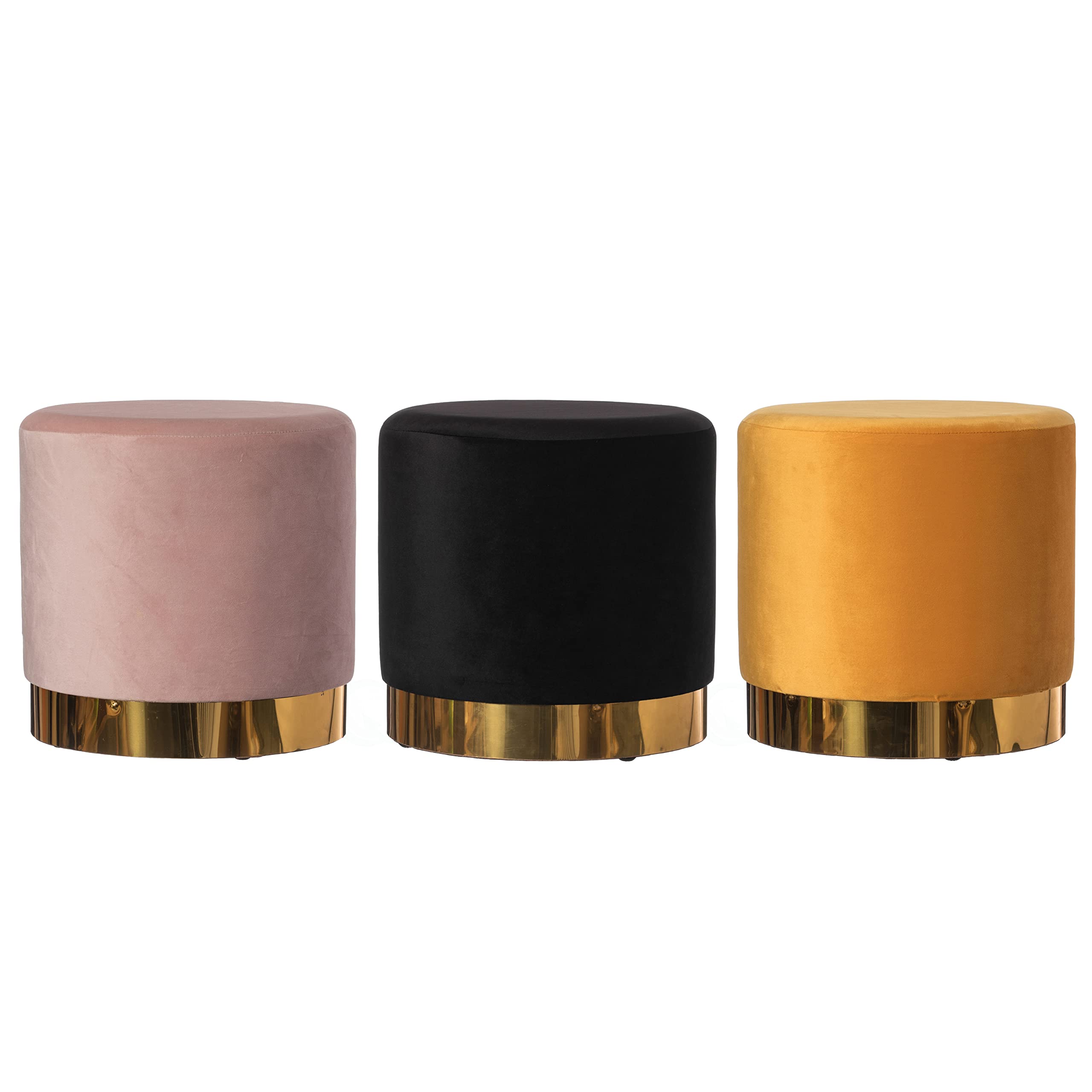 Modern Round Velvet Ottoman Stool with Gold Metal Base - Pink Velvet Footstool, Accent Chair, Bedroom Bench | Perfect for Living Room, Bedroom & Nursery Decor