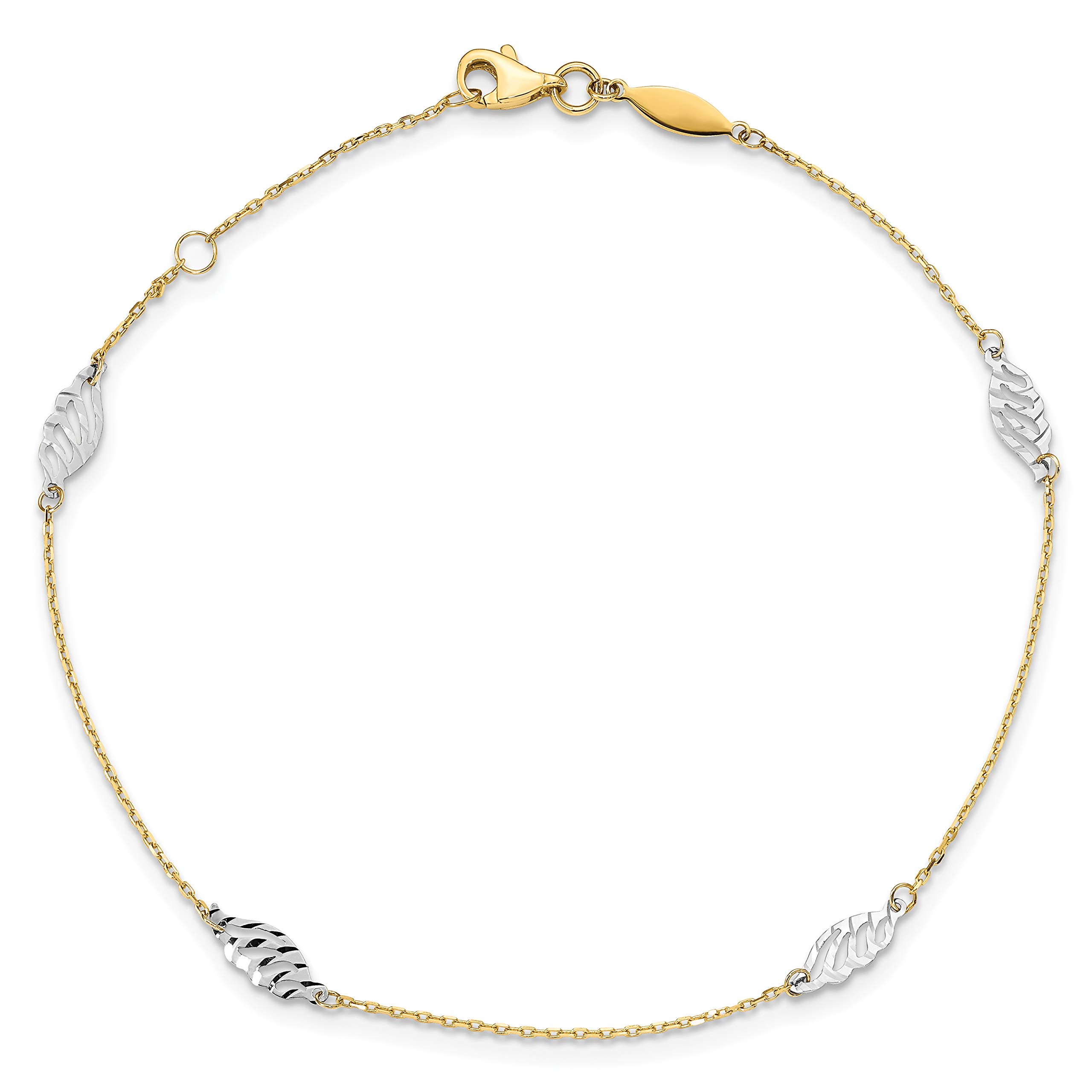 14K Solid Two Tone Gold Leaf Flower Anklet - 9 Inch Adjustable Summer Beach Ankle Bracelet for Women, Perfect for Vacations, Weddings, and Boho Fashion