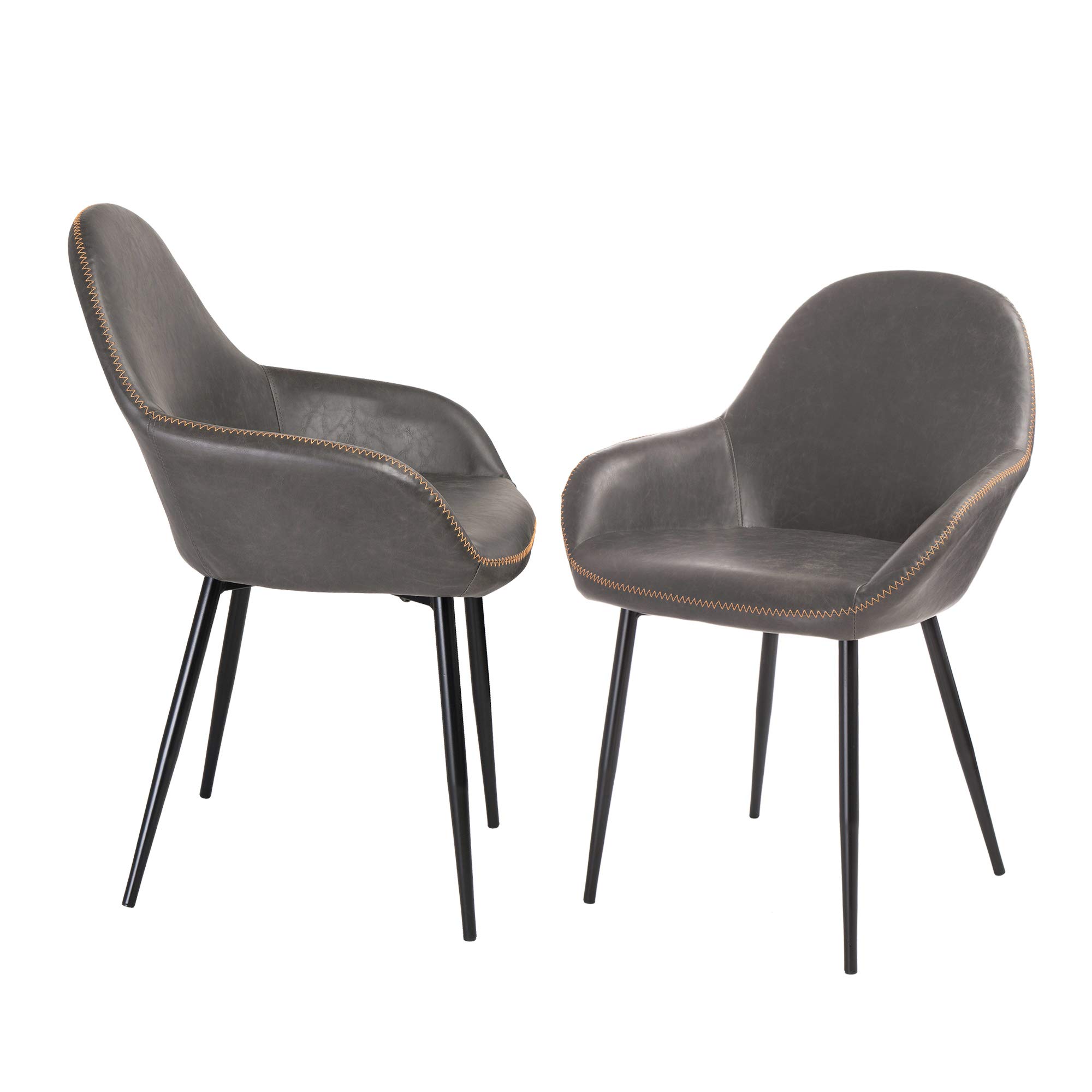 Glitzhome Mid-Century Modern Leatherette Dining Chairs - Set of 2, Gray | Stylish & Comfortable Seating for Kitchen, Dining Room & Office | Perfect for Small Spaces & Modern Home Decor